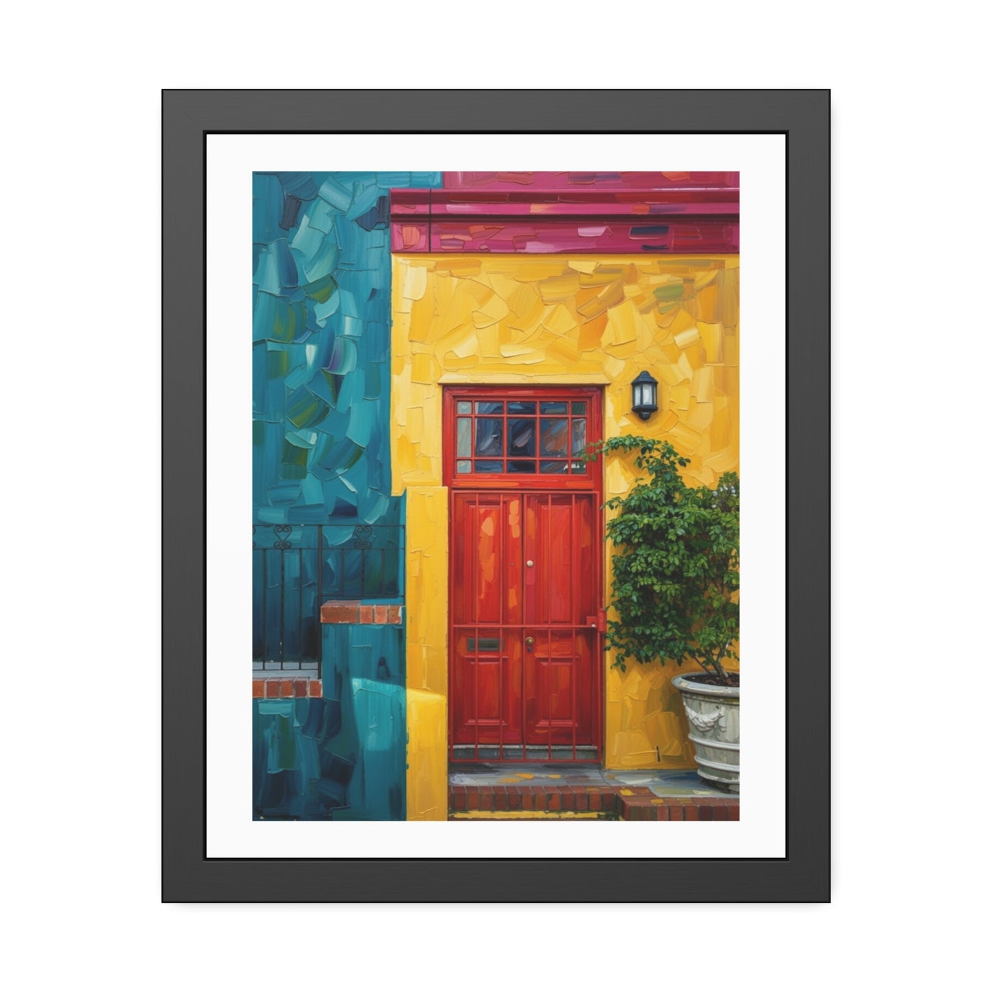 Framed Art Print - Vibrant Red Door Street Scene Poster