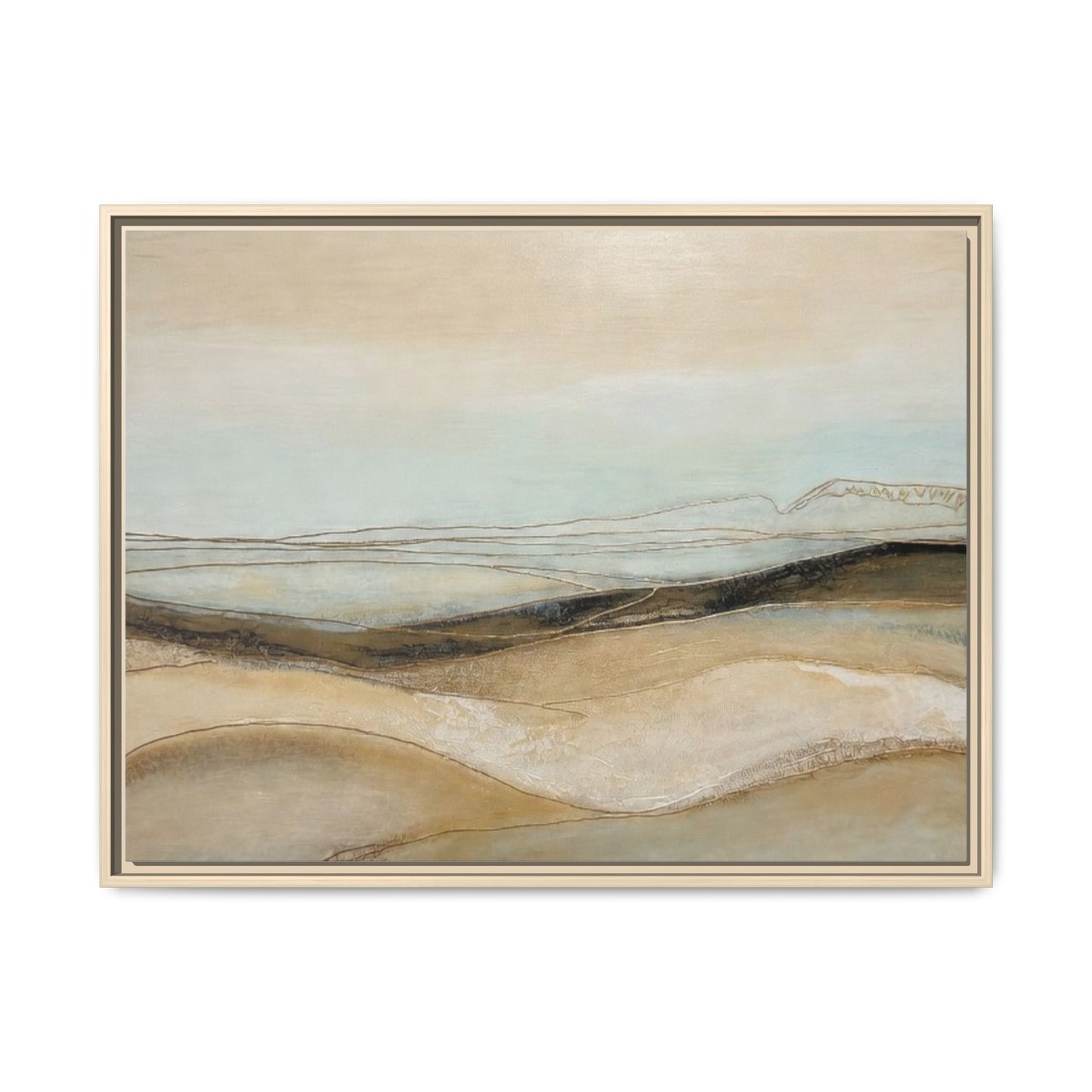 Framed Matte Canvas Wall Art — Neutral Abstract Landscape in Soft Blues & Earth Tones