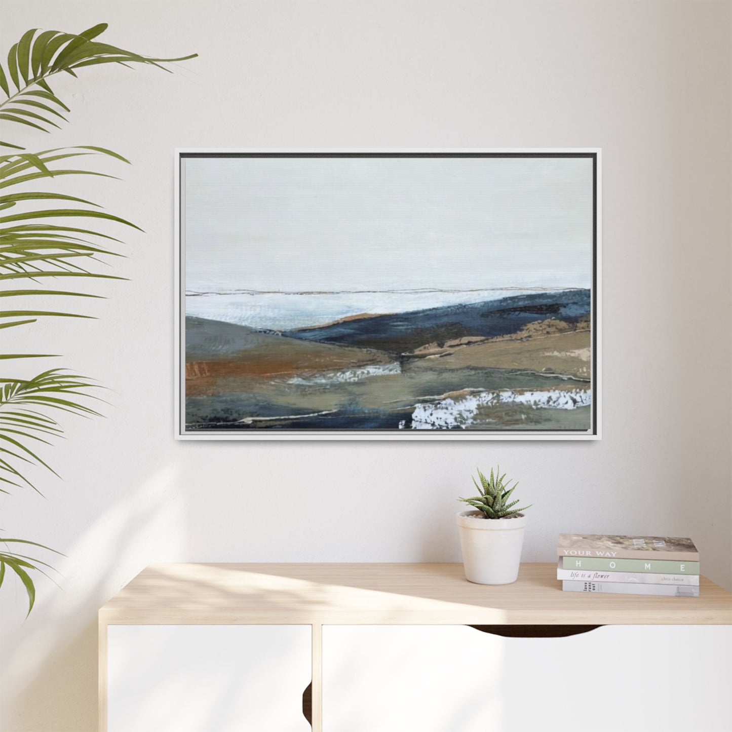 Framed Matte Canvas Wall Art — Serene Coastal Abstract Landscape