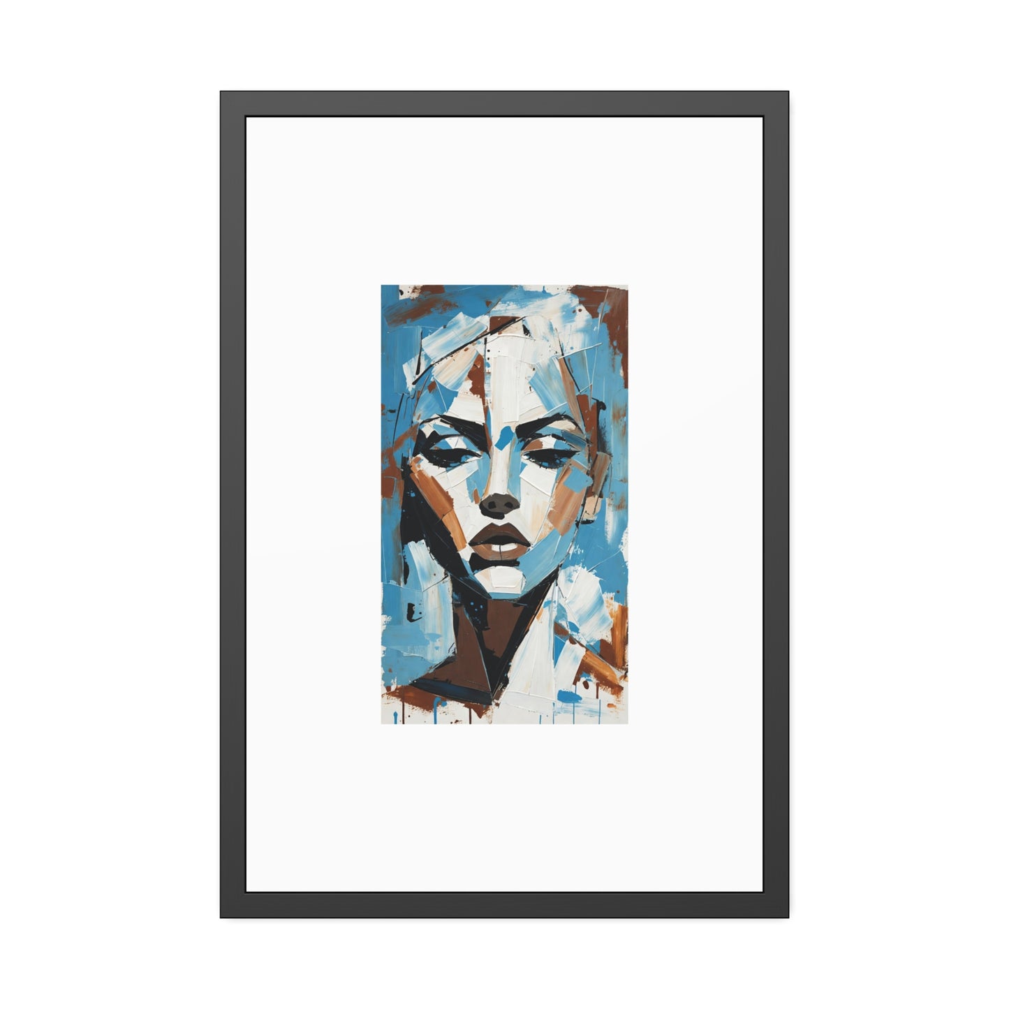 Framed Art Print - Abstract Blue Portrait Poster (Modern Wall Decor)