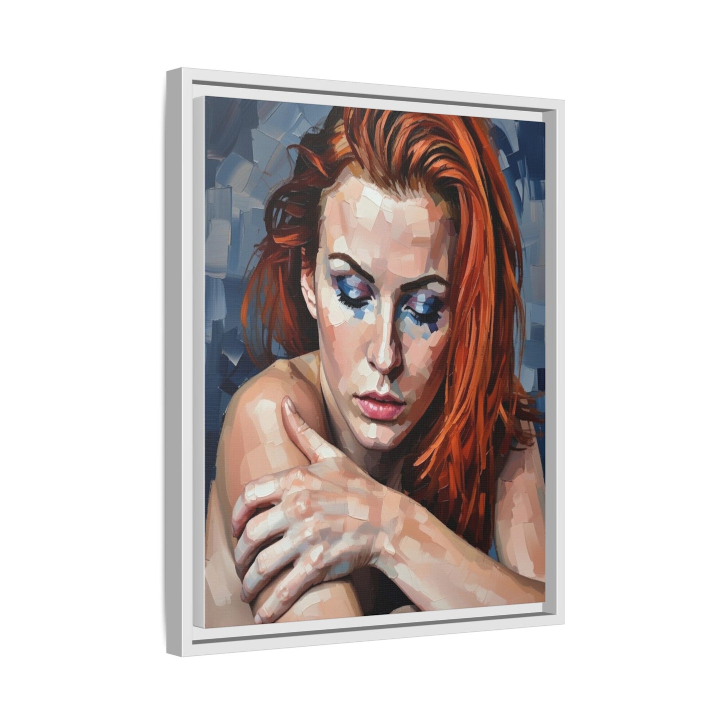 Framed Matte Canvas Art – Contemplative Redhead Portrait
