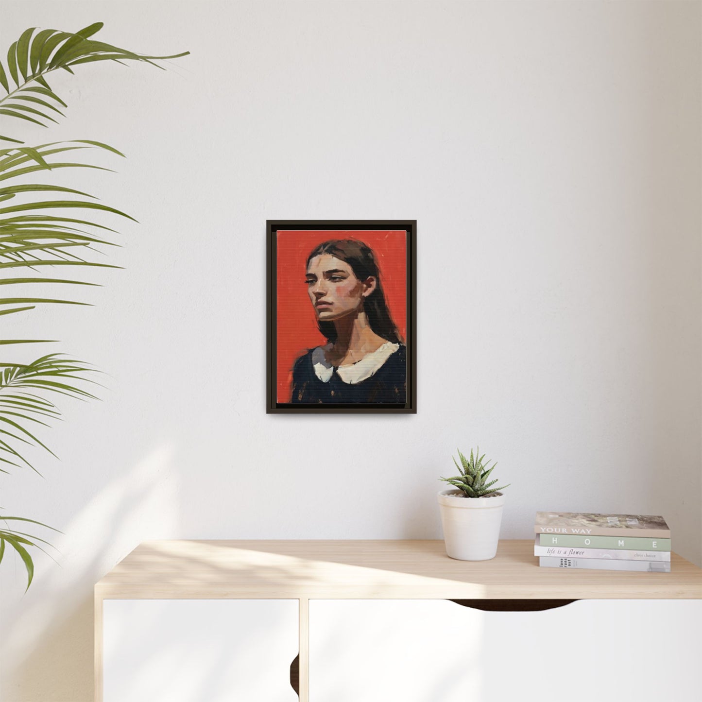 Framed Matte Canvas Portrait Print — Moody Red Figurative Art