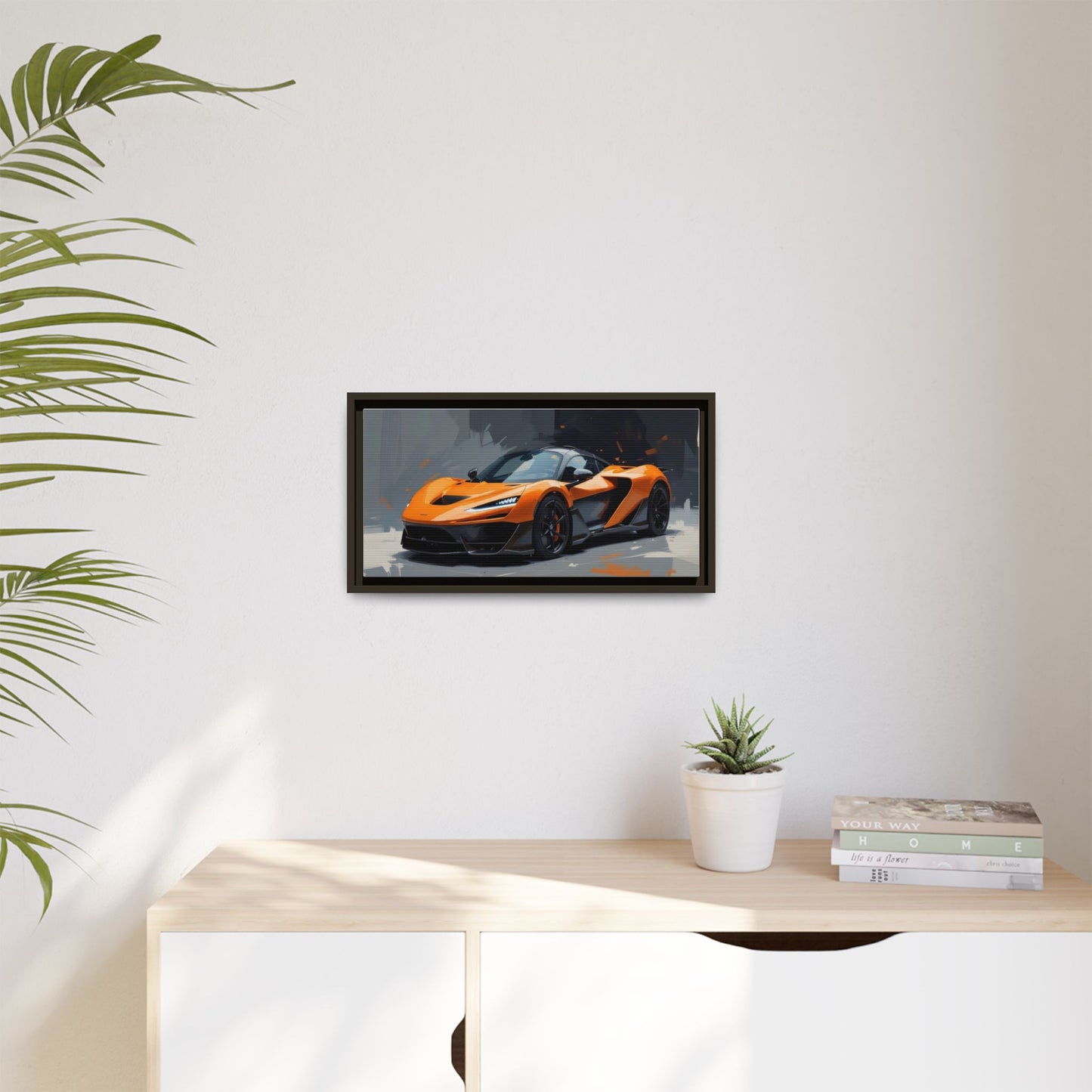 Framed Matte Canvas — Orange Sports Car Print