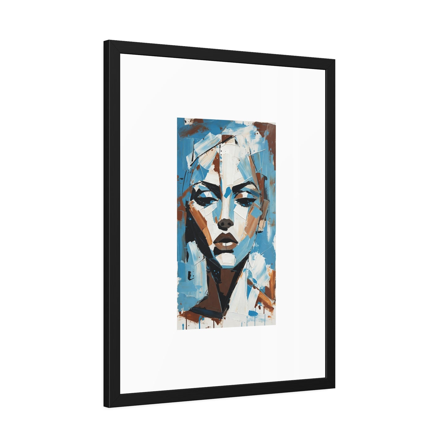 Framed Art Print - Abstract Blue Portrait Poster (Modern Wall Decor)