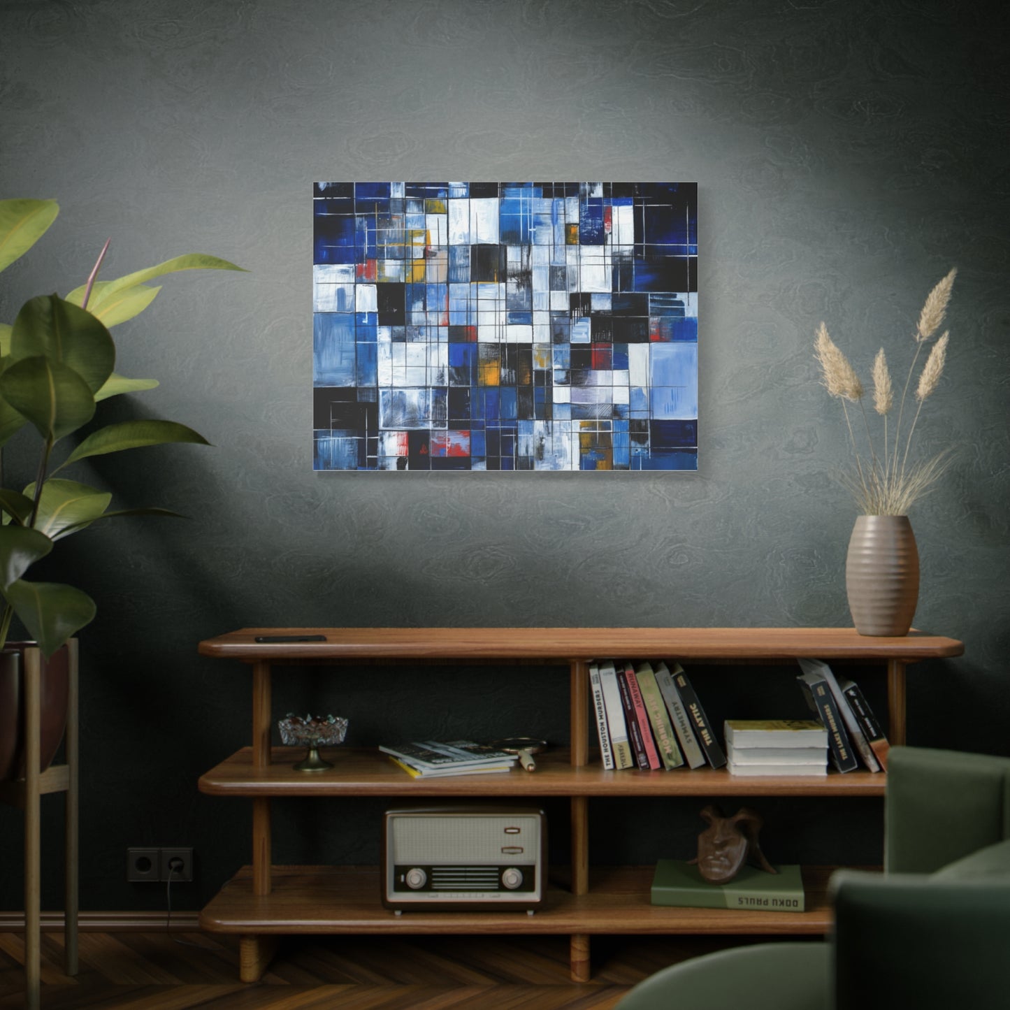Abstract Blue Grid Matte Stretched Canvas Wall Art (1.25")