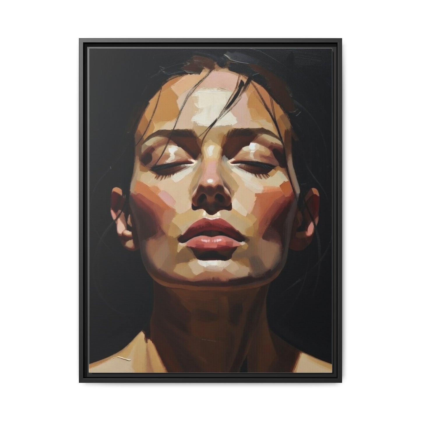 Framed Matte Canvas Portrait – Woman with Eyes Closed (Multi‑Color)