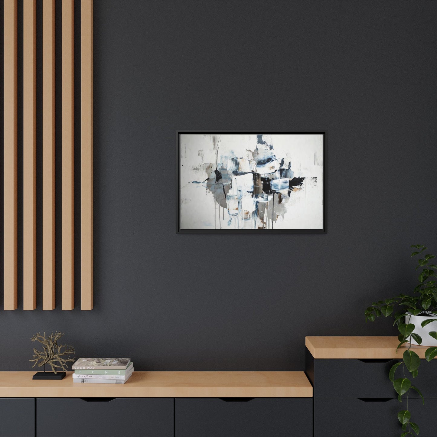 Framed Abstract Canvas Art — Blue Neutral Modern Wall Print