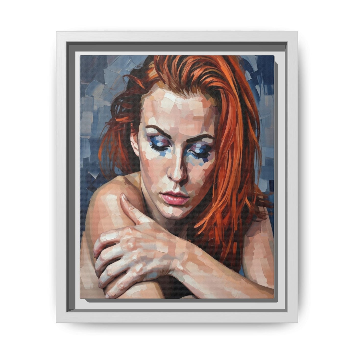 Framed Matte Canvas Art – Contemplative Redhead Portrait