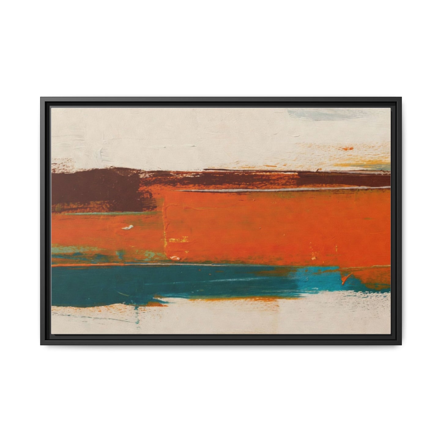 Abstract Horizon Matte Canvas Framed Print — Modern Orange Teal Wall Art