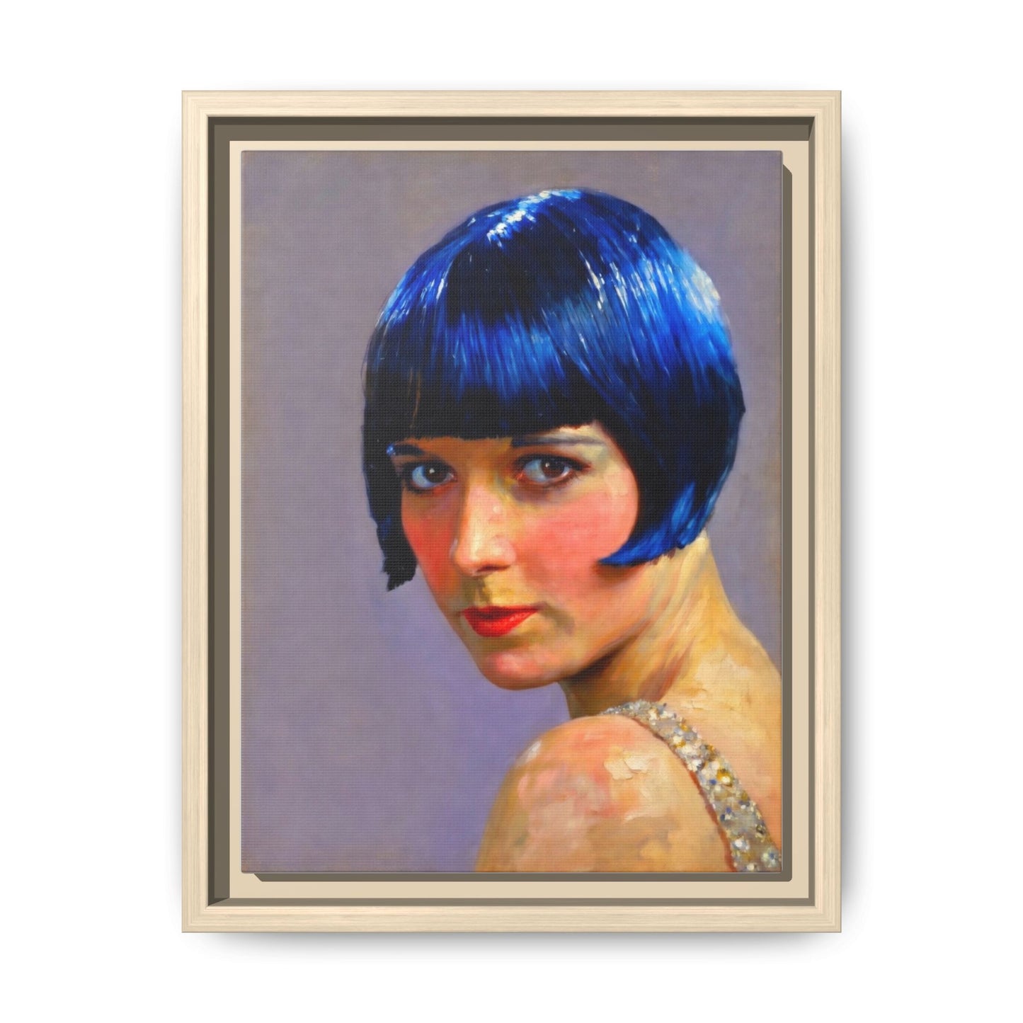 Framed Matte Canvas Art Print — Vintage Portrait with Blue Bob
