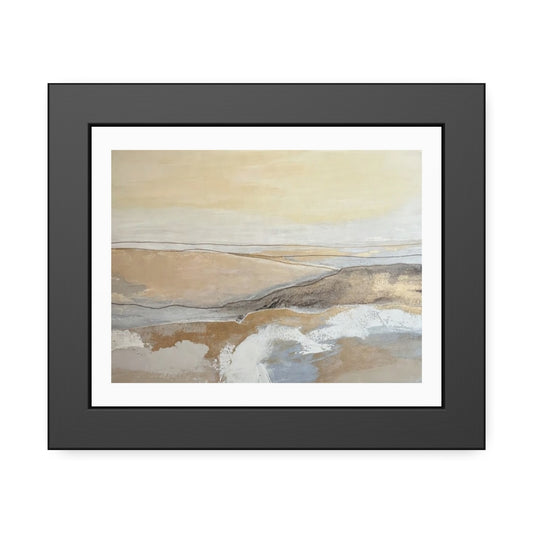 Abstract Coastal Landscape Framed Paper Poster — Neutral Beige Blue Wall Art