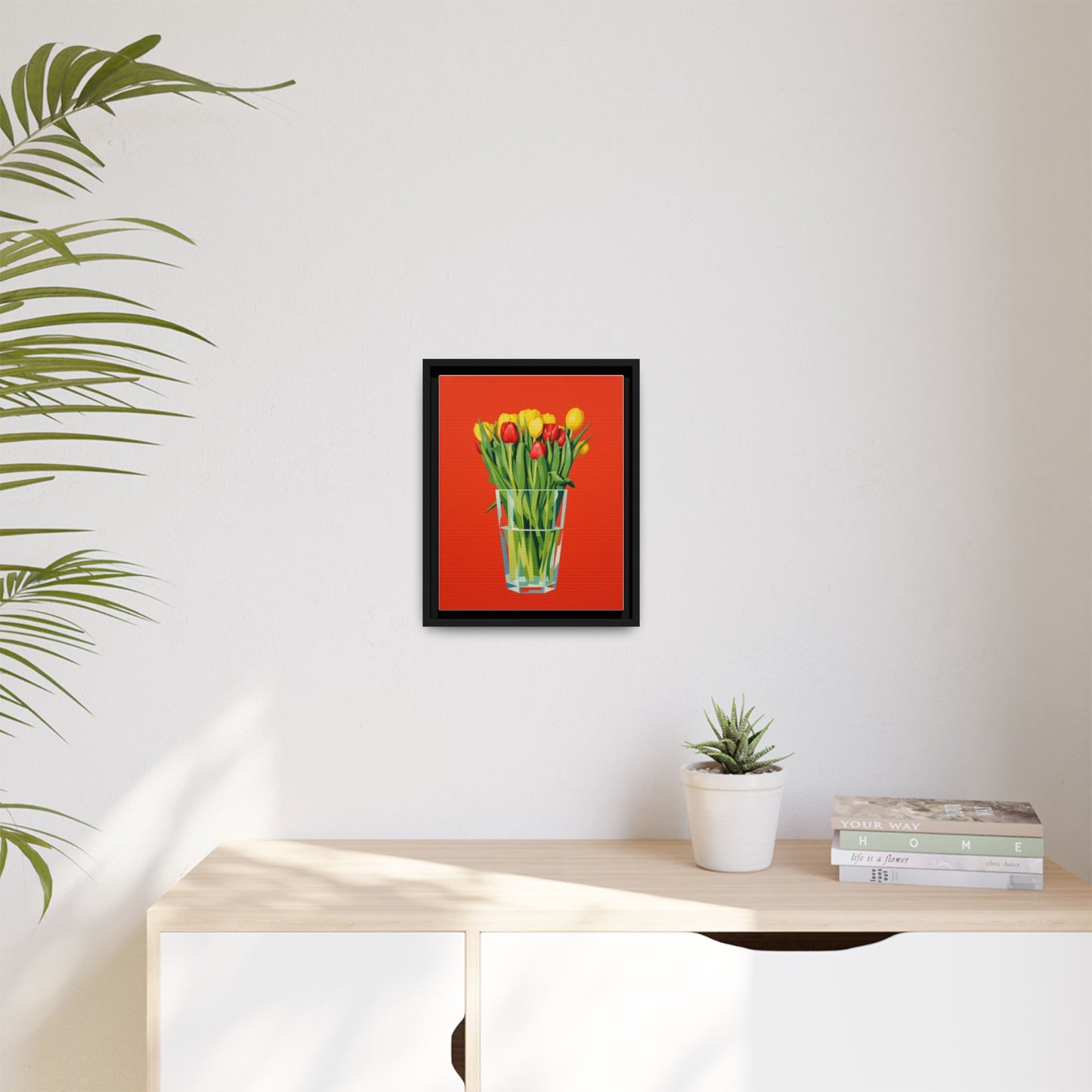Framed Tulip Bouquet Matte Canvas Art — Vibrant Red Floral Wall Print