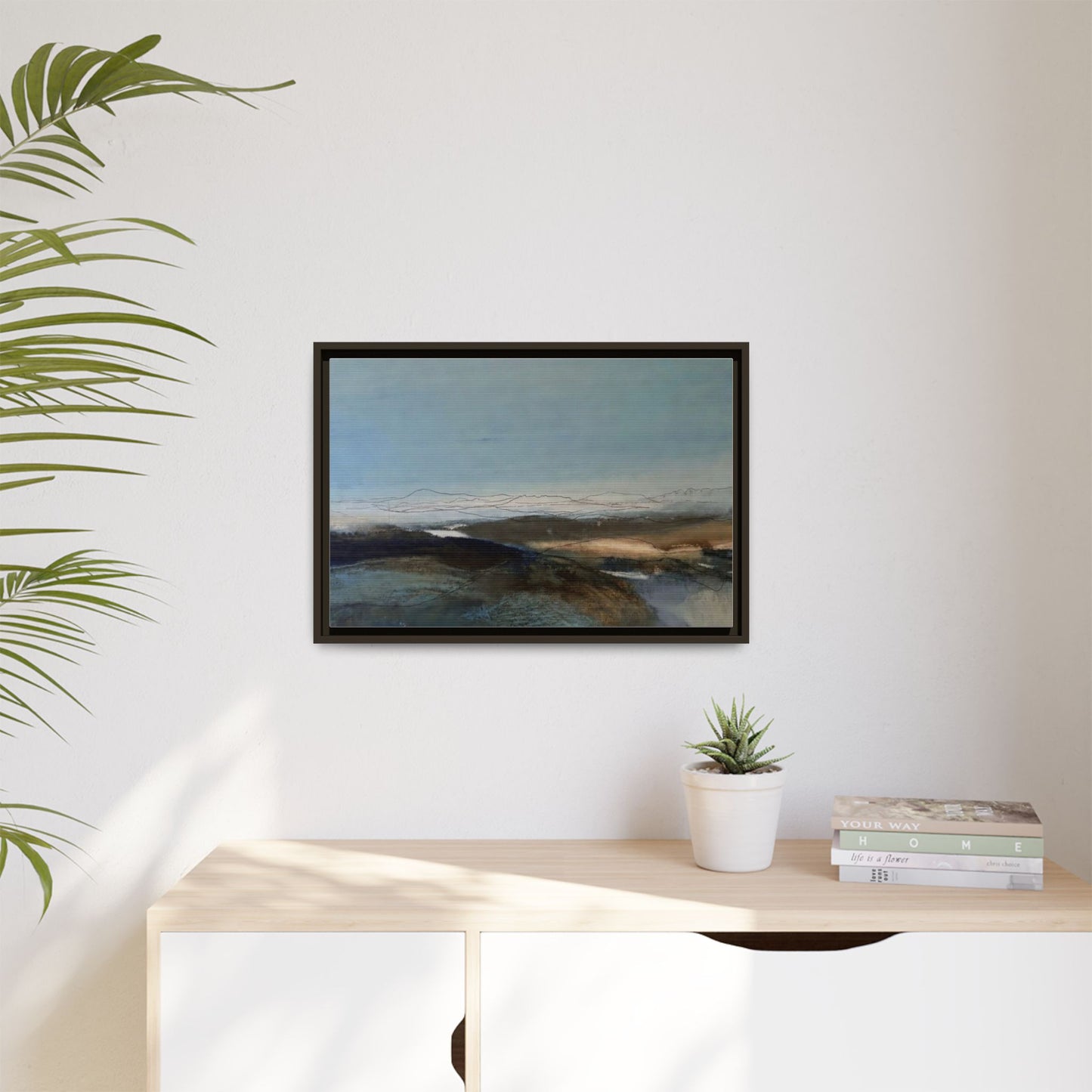 Framed Matte Canvas Wall Art — Serene Abstract Blue Landscape