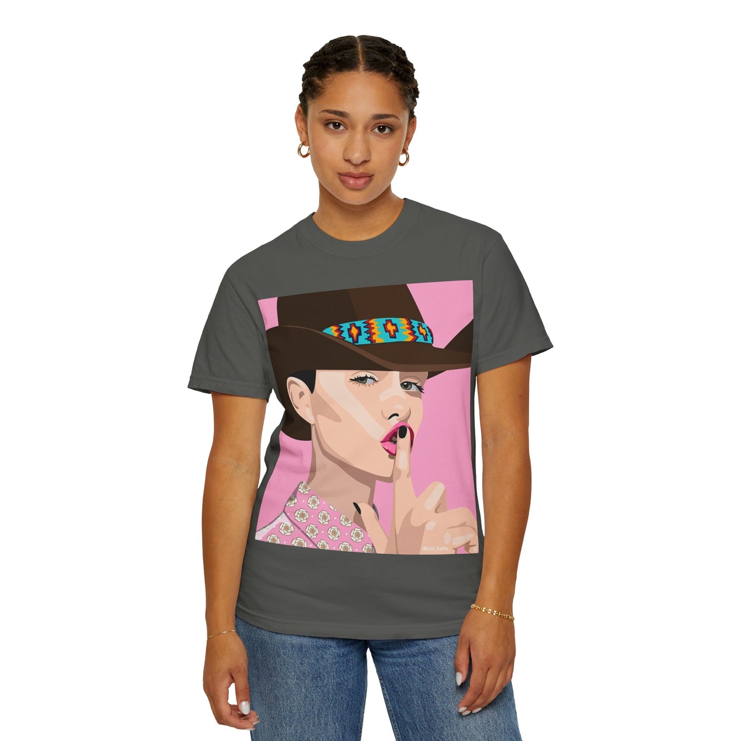 Cowgirl Pop Art T-Shirt — Pink 'Shh' Graphic Tee