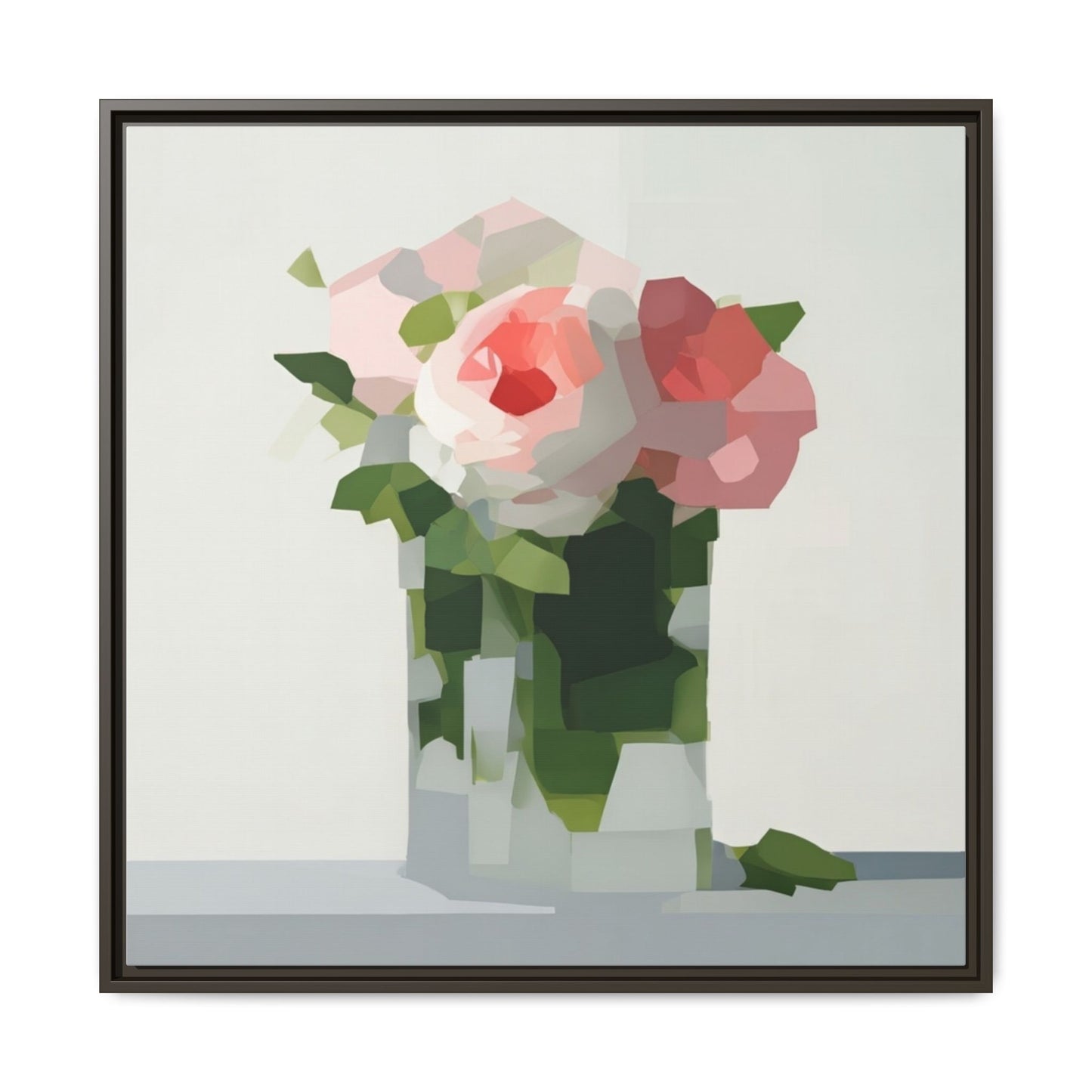 Framed Floral Canvas Print — Modern Pink Roses Still Life