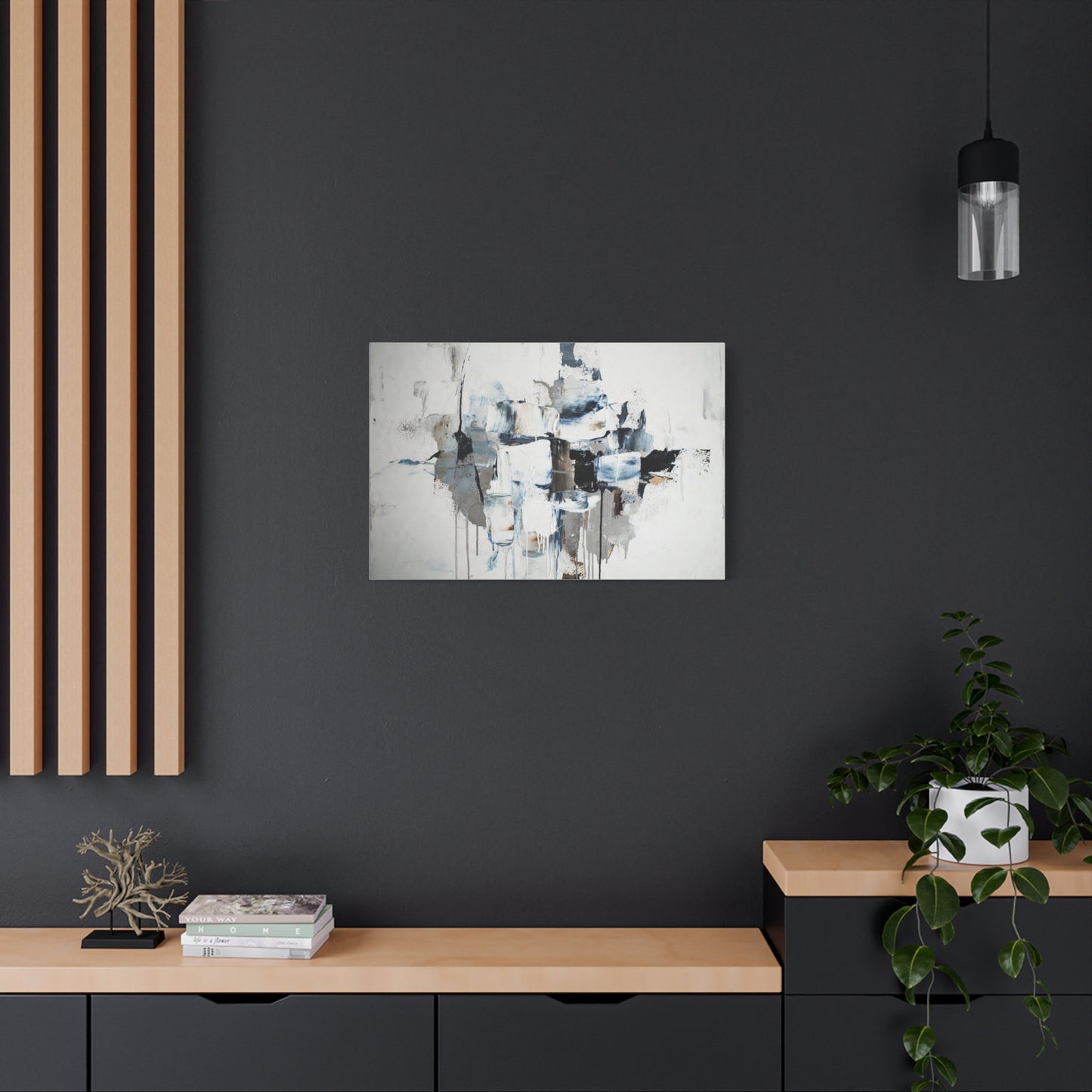 Abstract Blue & Gray Canvas Wall Art — Stretched Matte Canvas