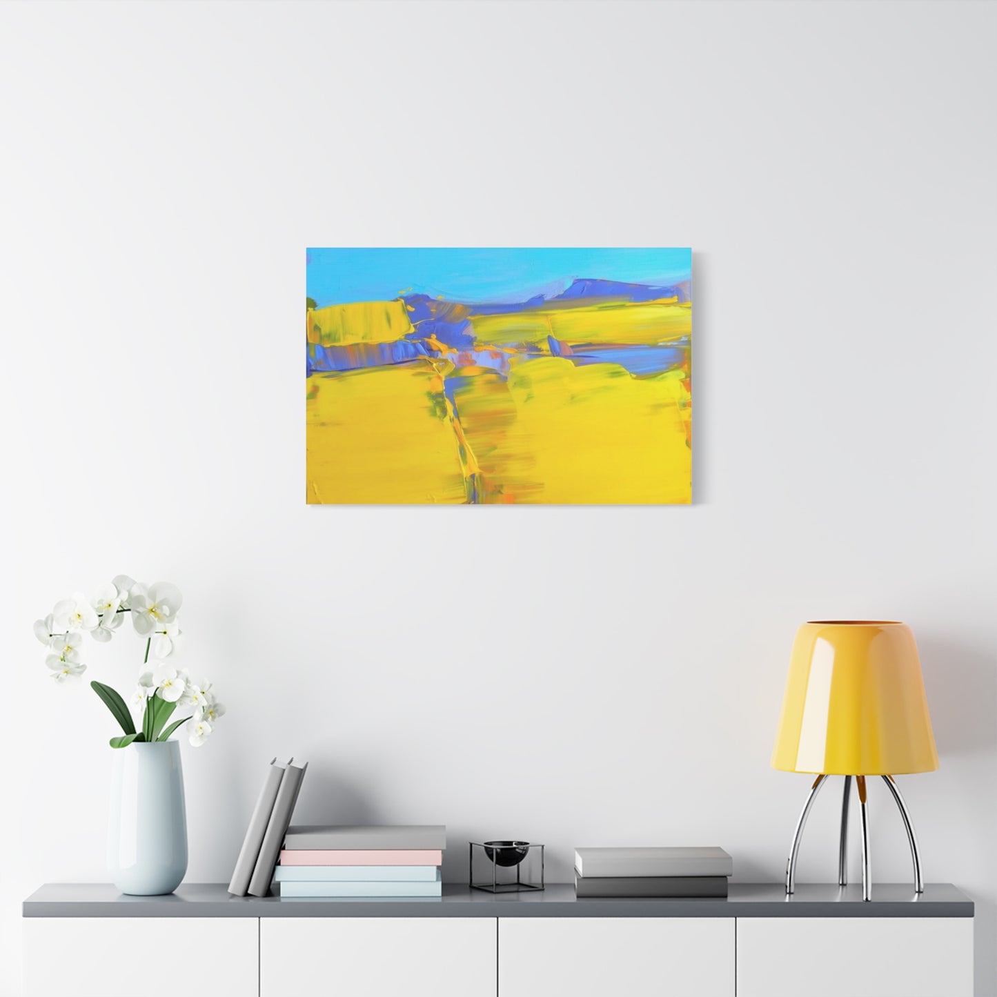 Abstract Yellow Field Canvas Wall Art  Vibrant Landscape Matte Stretched Canvas 1.25"
