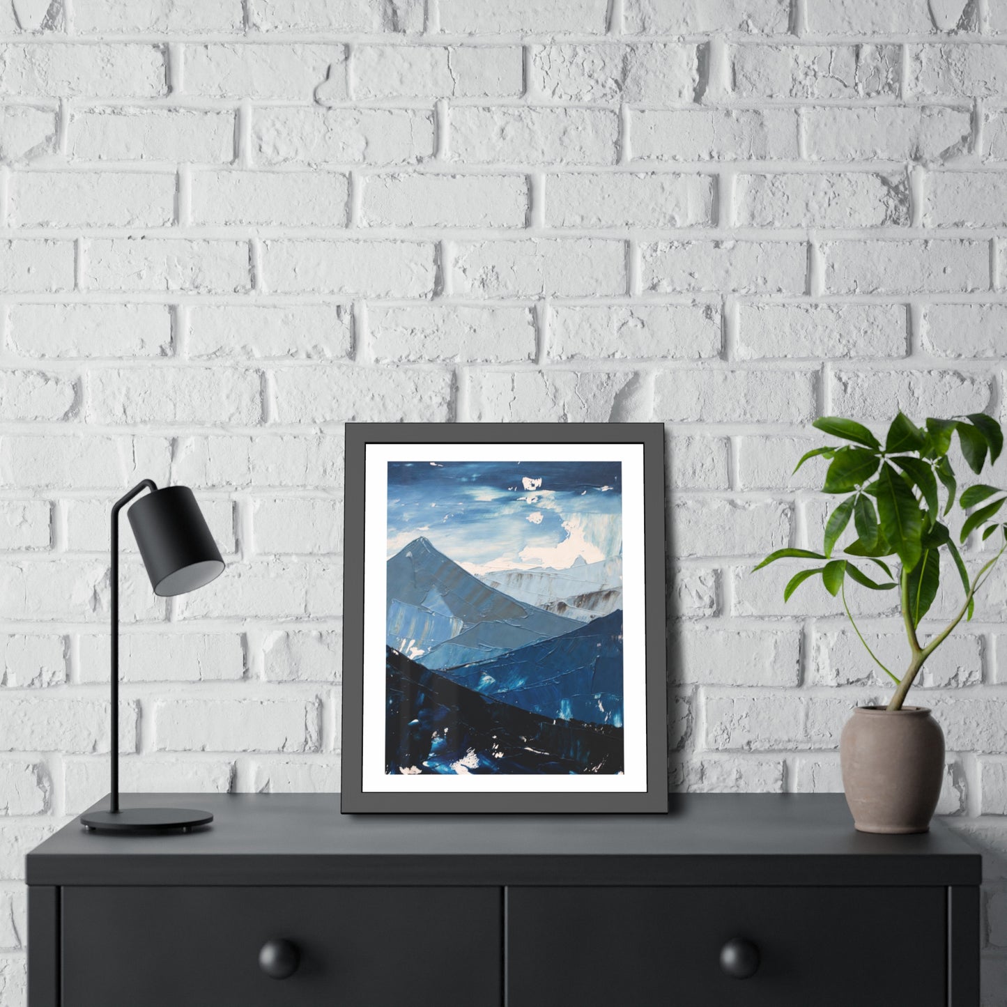Blue Mountain Abstract Framed Poster — Scenic Wall Art Print