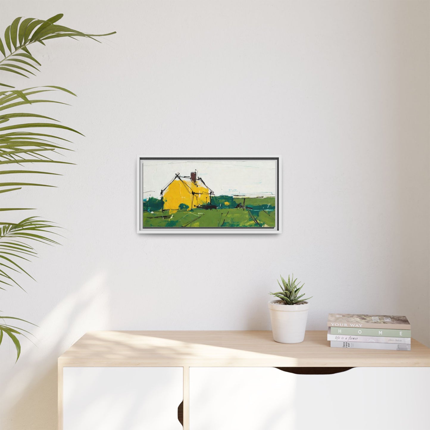Yellow Cottage Landscape Framed Canvas Print