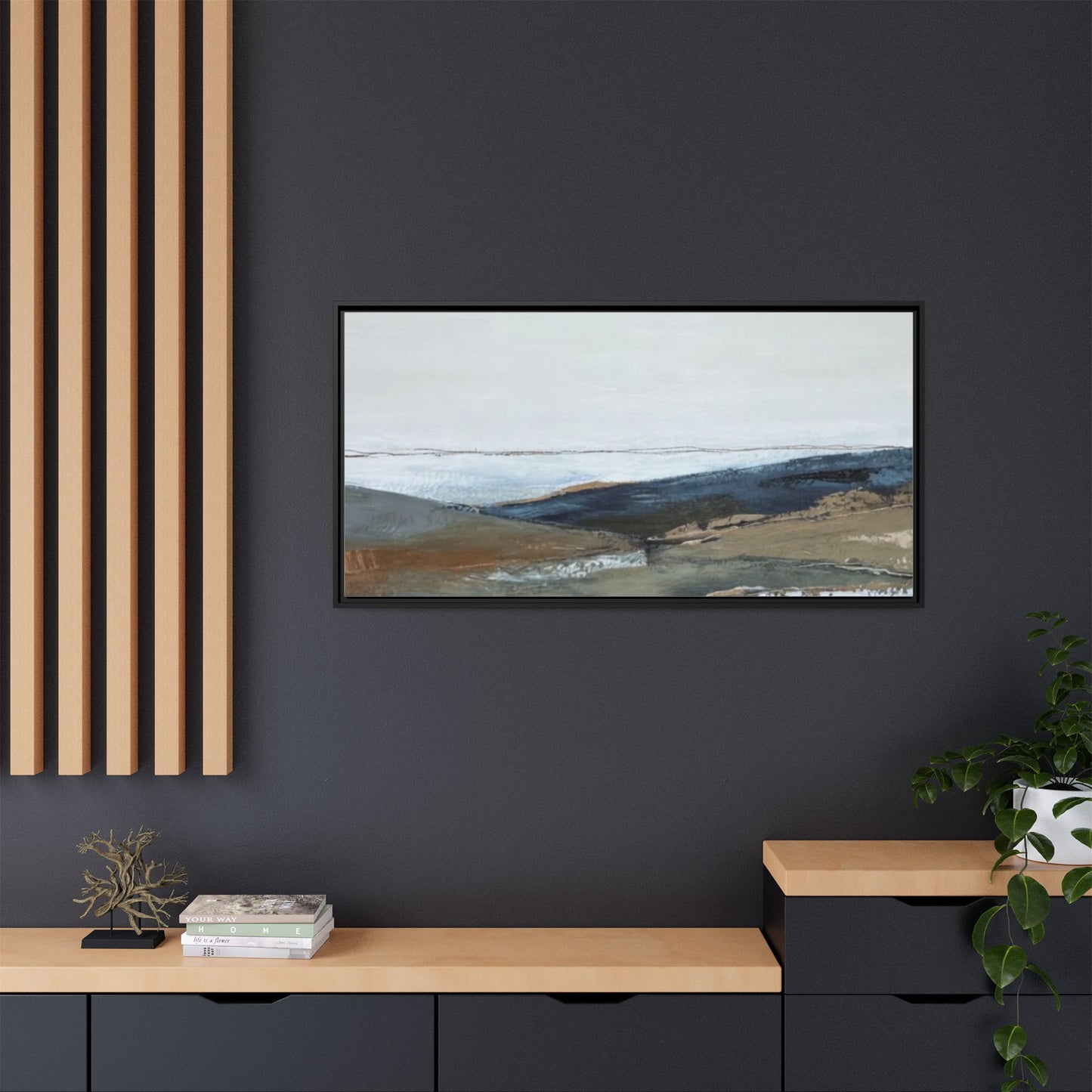Framed Matte Canvas Wall Art — Serene Coastal Abstract Landscape
