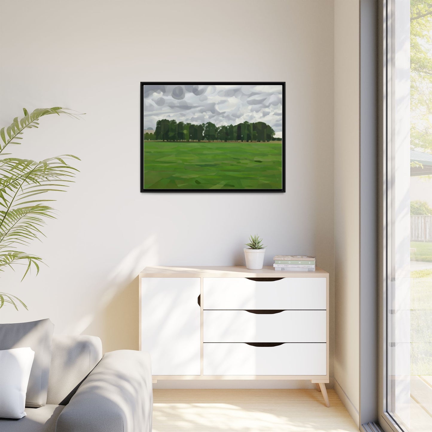 Framed Matte Canvas Print — Minimalist Green Landscape Art