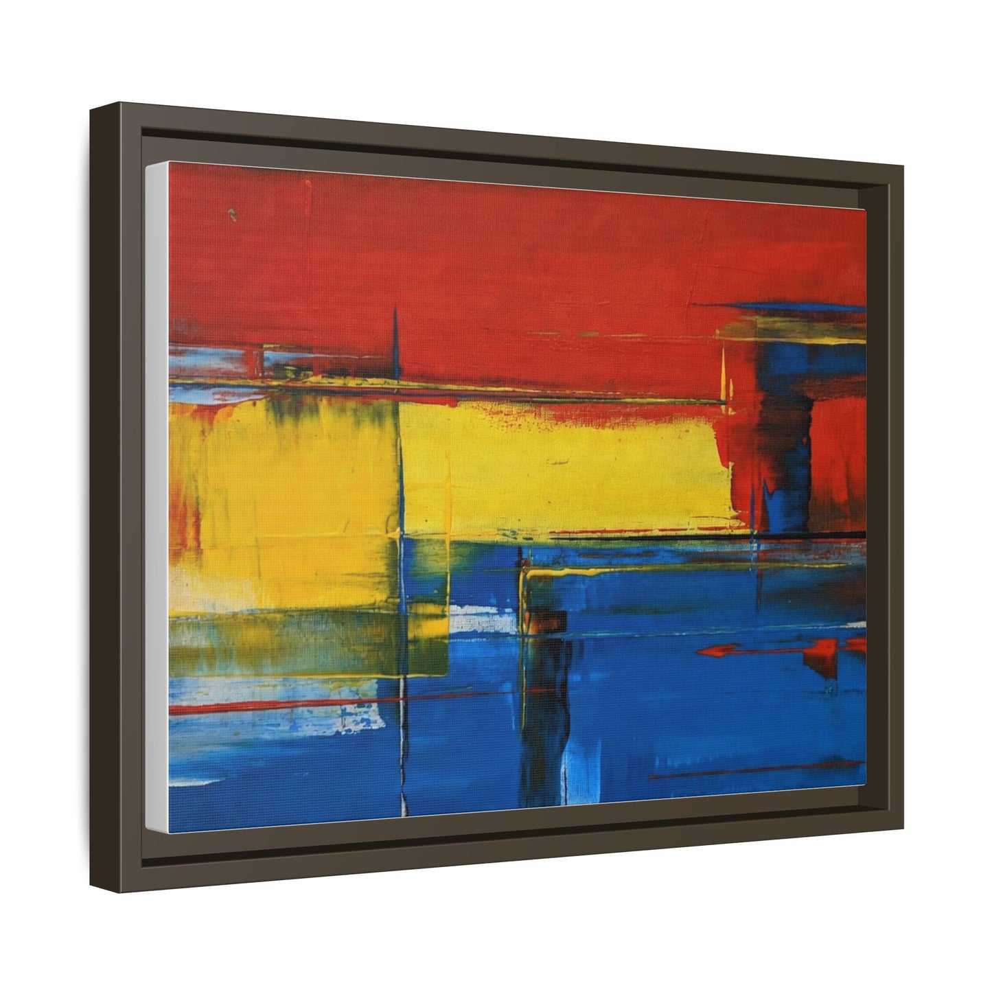 Abstract Color Block Matte Canvas Framed Wall Art — Modern Red Yellow Blue Painting