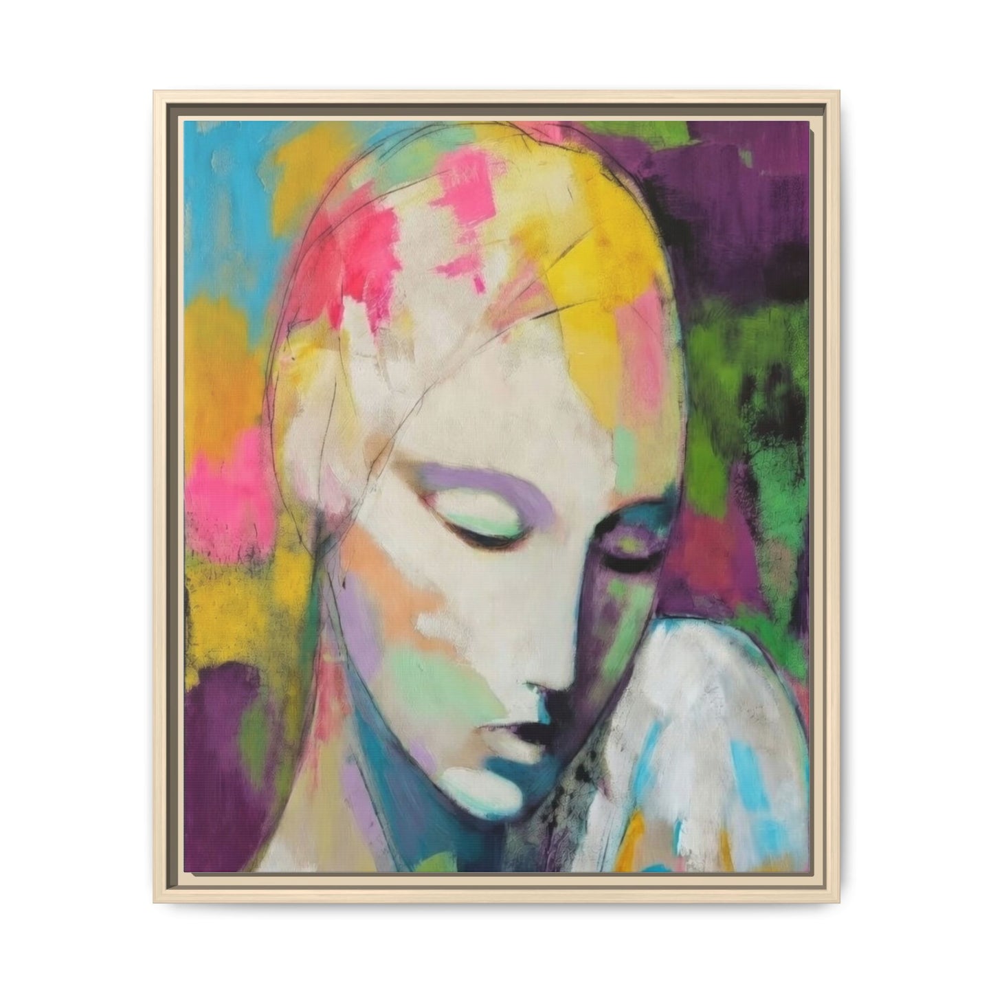 Framed Matte Canvas Art - Colorful Abstract Portrait