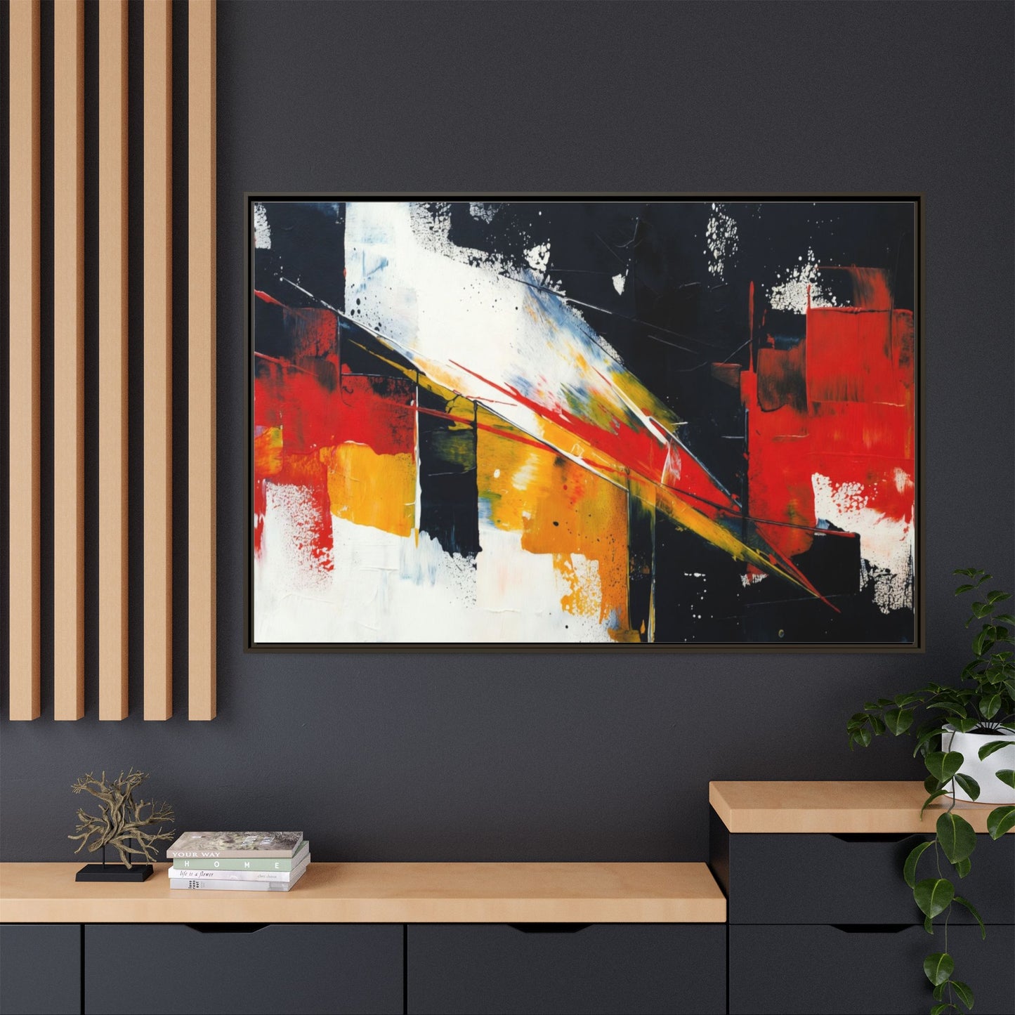Abstract Red & Black Framed Canvas Print — Modern Geometric Wall Art