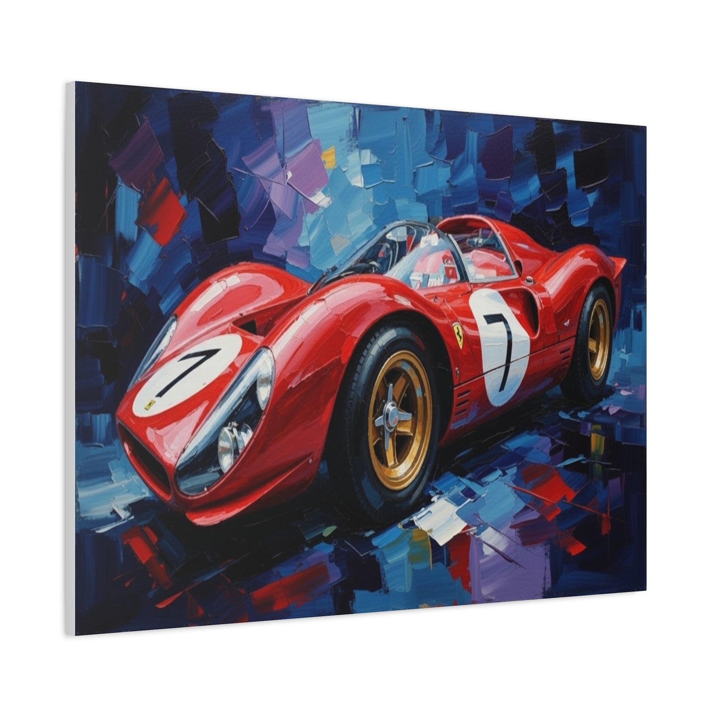 Vintage Ferrari Racing Car Canvas Print — Red Classic Sports Car Artwork (Matte Stretched)