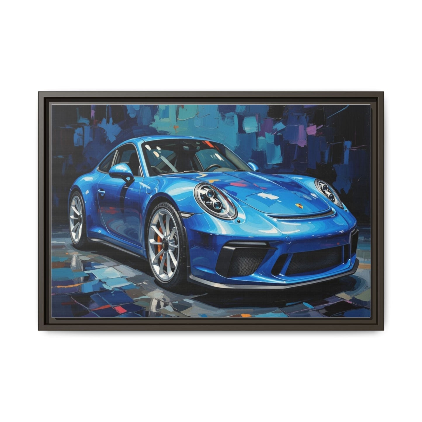 Blue Sports Car Matte Canvas Framed Print — Modern Automotive Wall Art