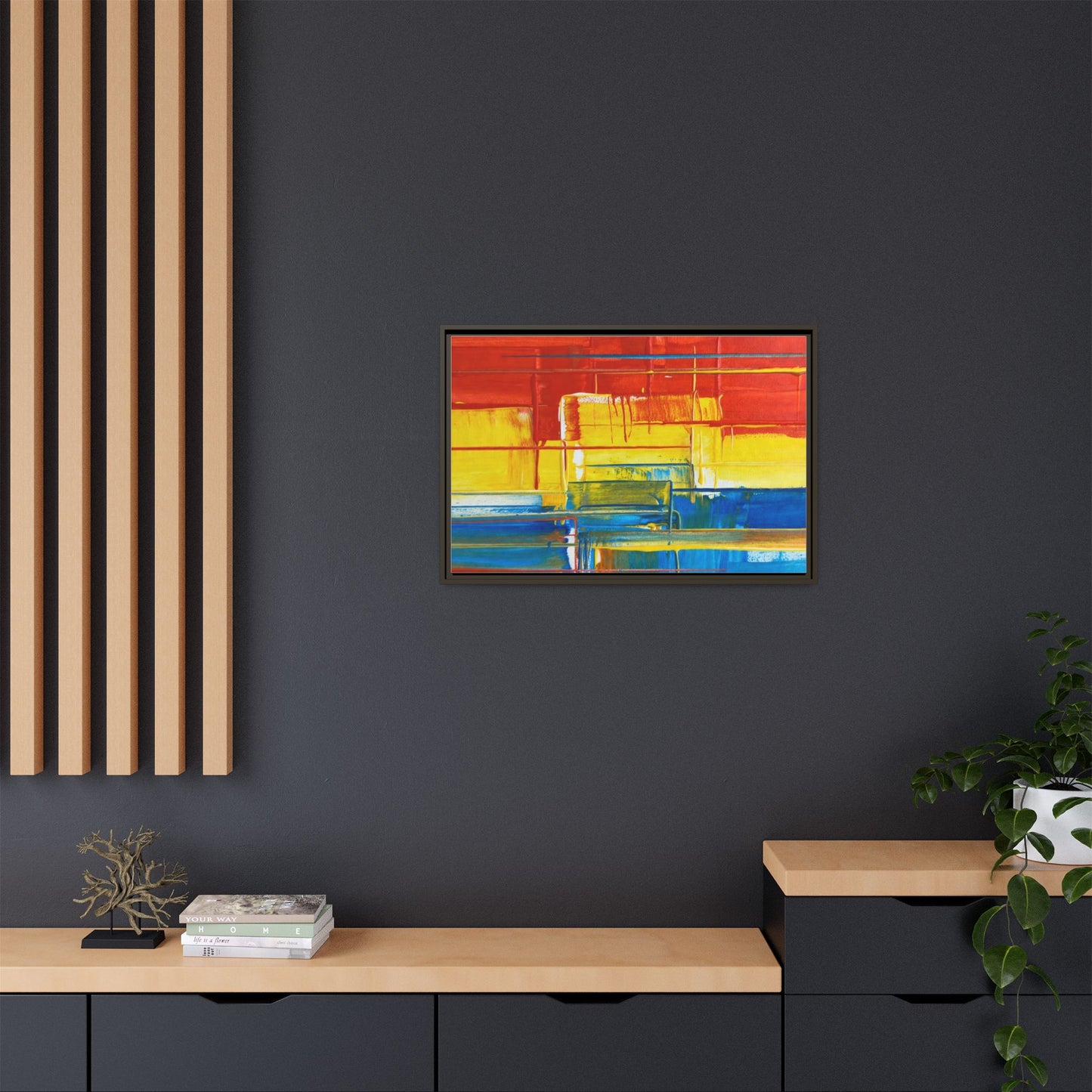 Abstract Multi-Color Framed Canvas Art — Modern Geometric Wall Decor