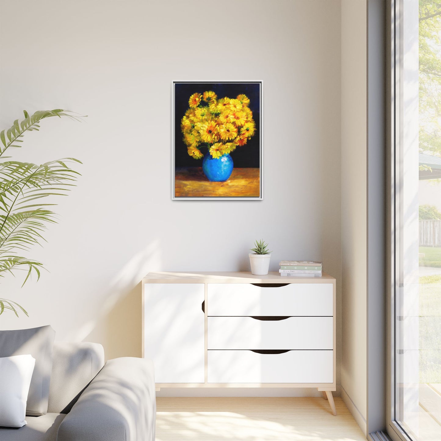 Yellow Daisy Bouquet Matte Canvas Framed Wall Art