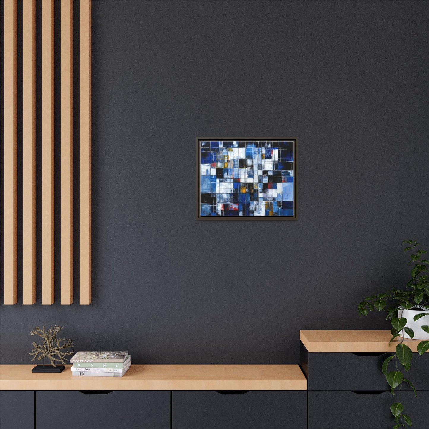Abstract Blue Grid Matte Canvas Framed Art Print