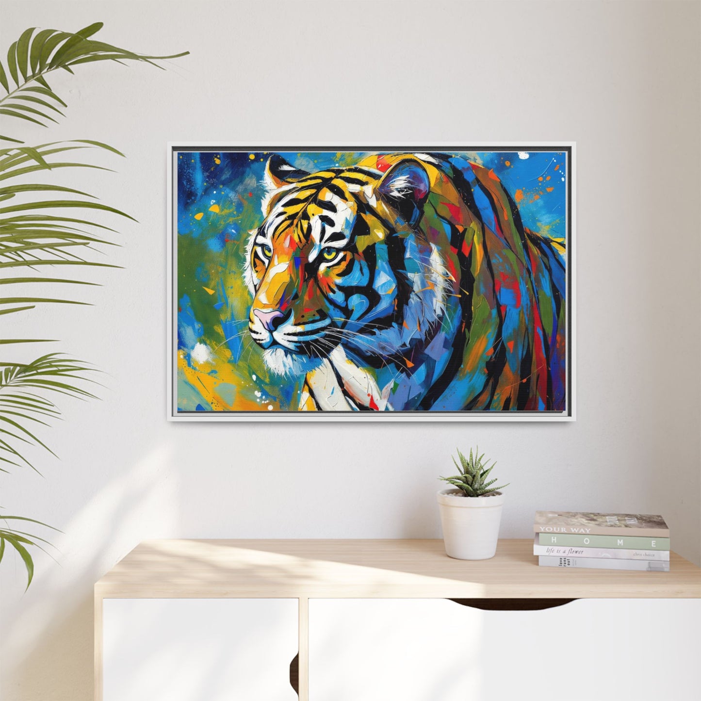 Colorful Tiger Matte Canvas Framed Art — Vibrant Wildlife Wall Decor