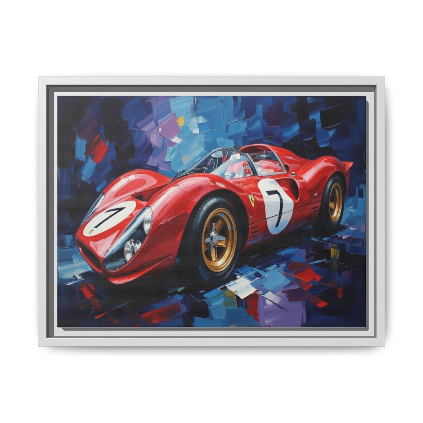 Vintage Ferrari Red Racecar Matte Canvas Framed Wall Art