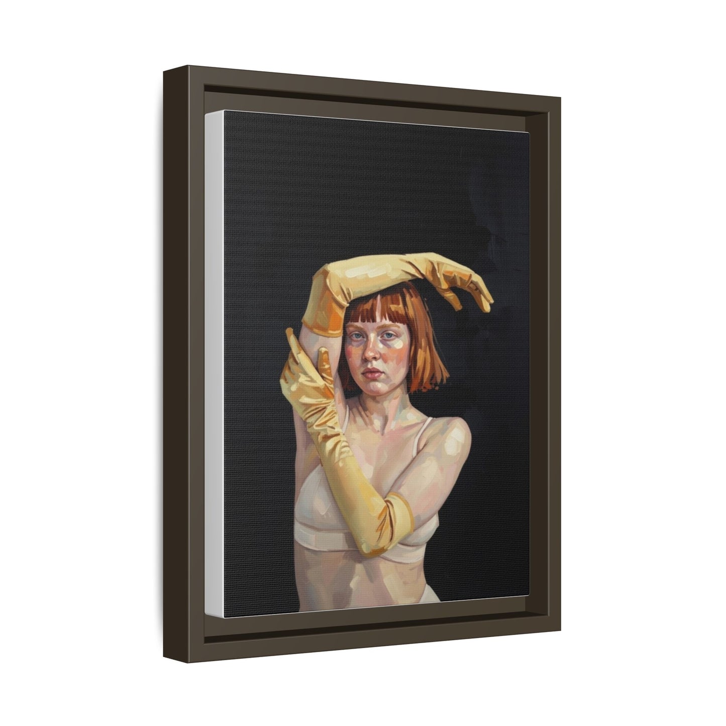 Framed Matte Canvas Art – Portrait of Woman in Yellow Gloves
