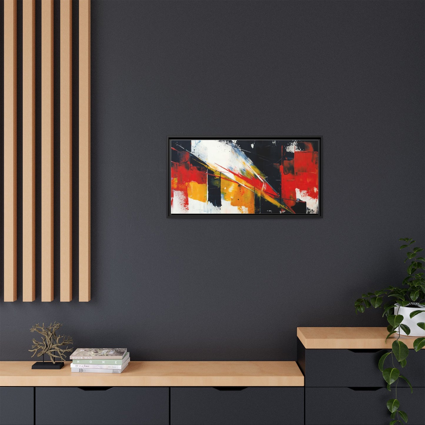 Abstract Red & Black Framed Canvas Print — Modern Geometric Wall Art