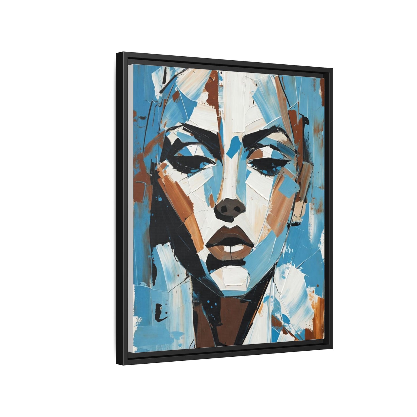 Abstract Blue Face Matte Canvas Wall Art — Framed Modern Portrait Print