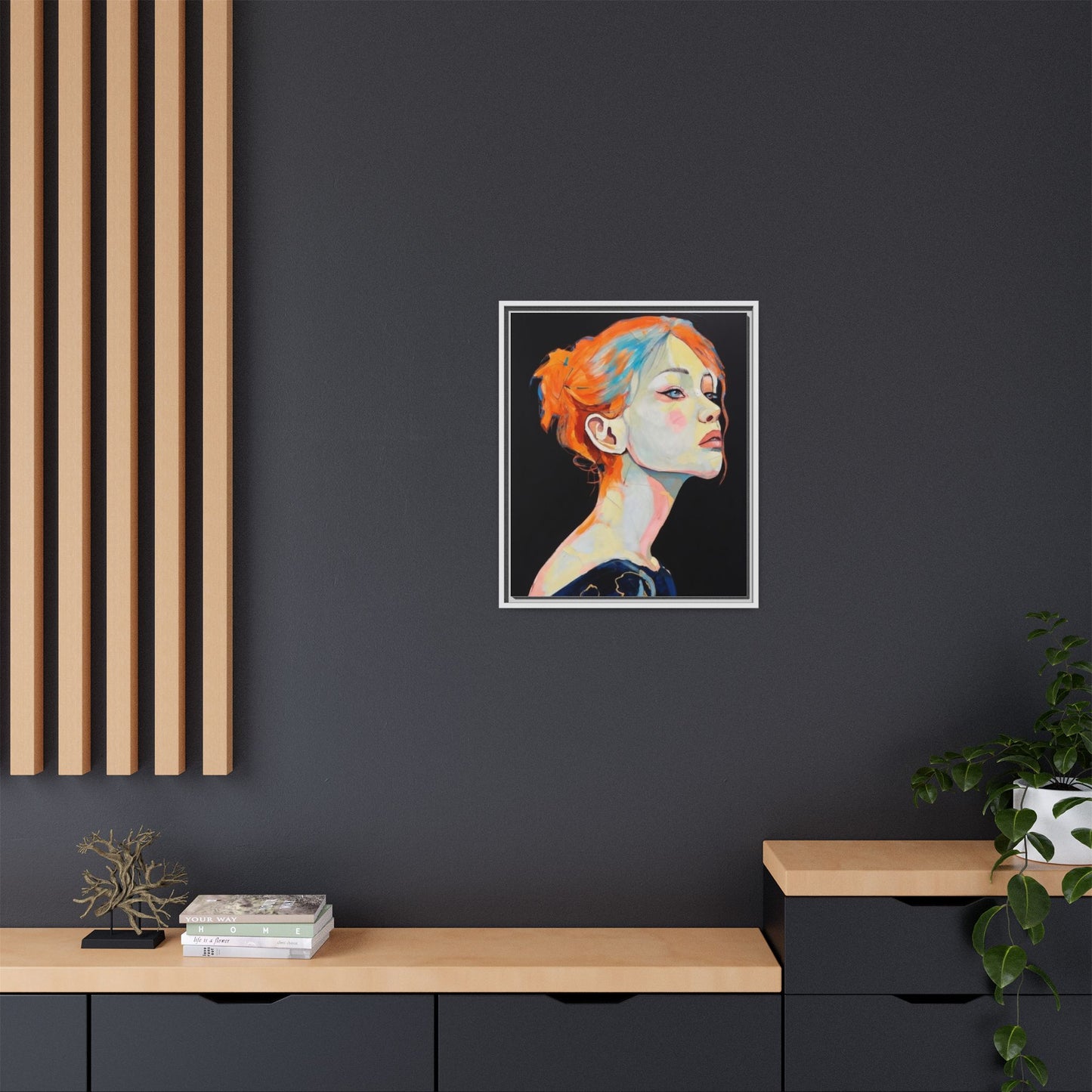 Framed Matte Canvas Portrait — Vibrant Multi‑Color Woman Wall Art