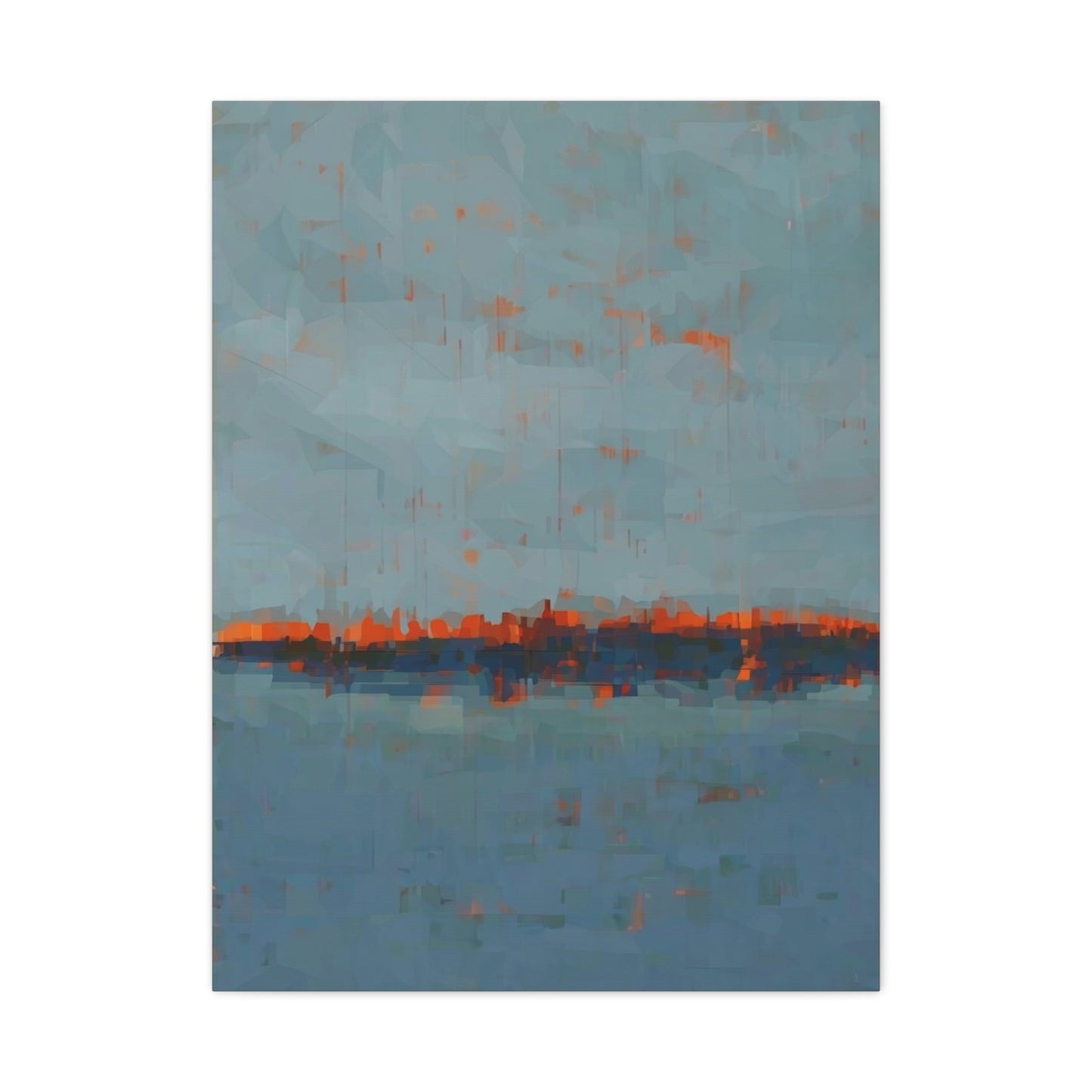 Abstract Coastal Horizon Canvas Print — Blue Teal with Orange Accent