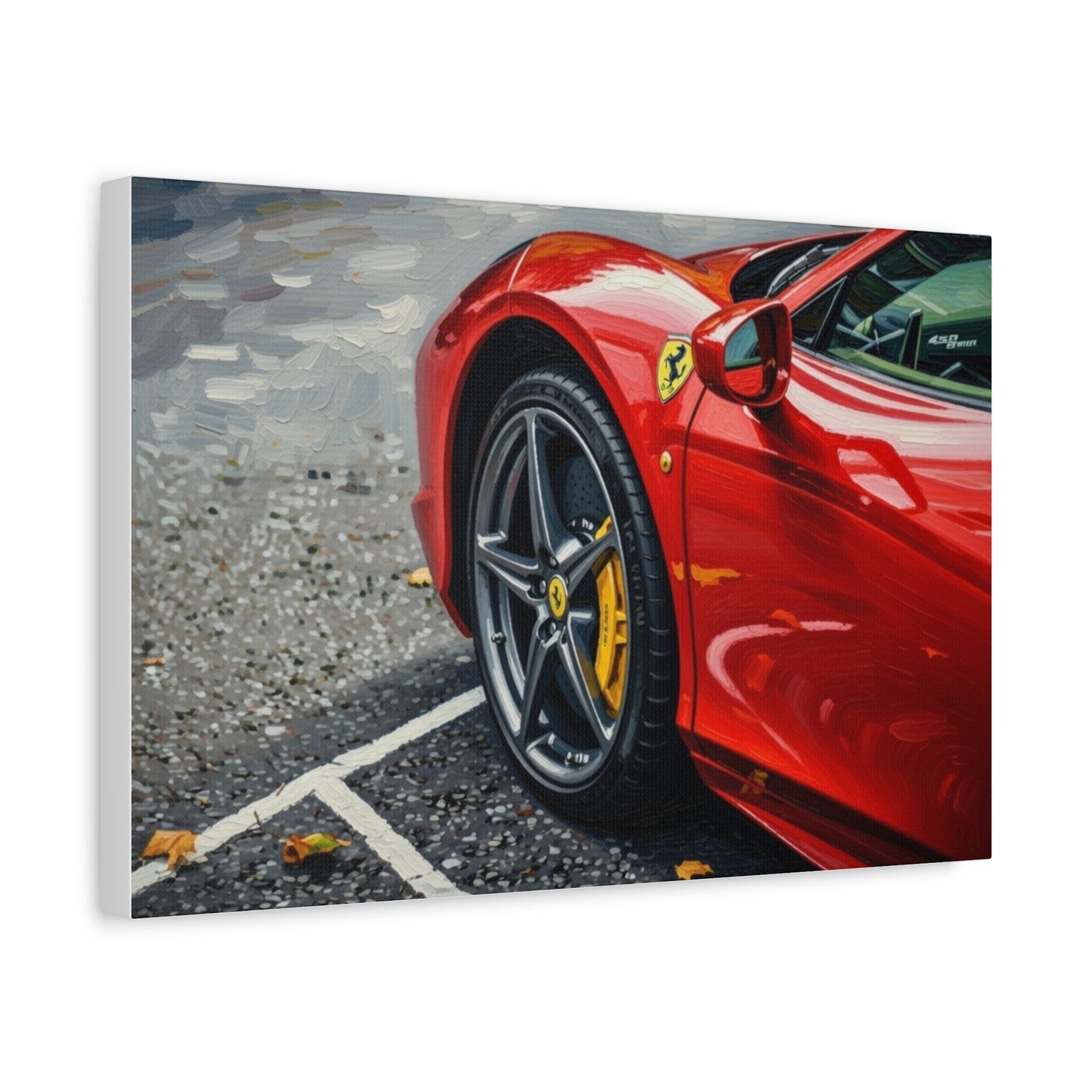 Red Sports Car Canvas Print — Ferrari Wheel Close-Up Matte Stretched Wall Art