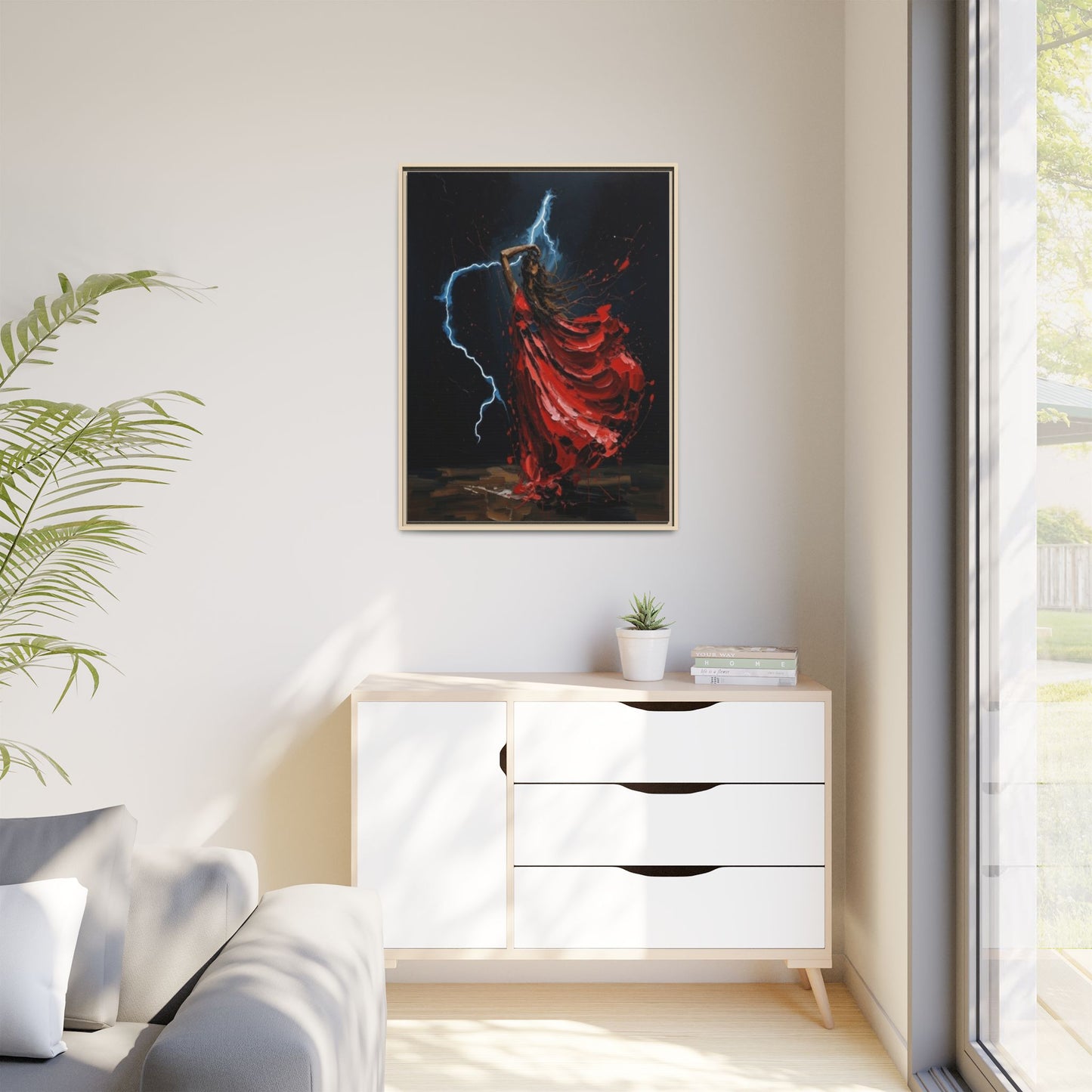 Framed Matte Canvas Print — Red Dancer Lightning Art