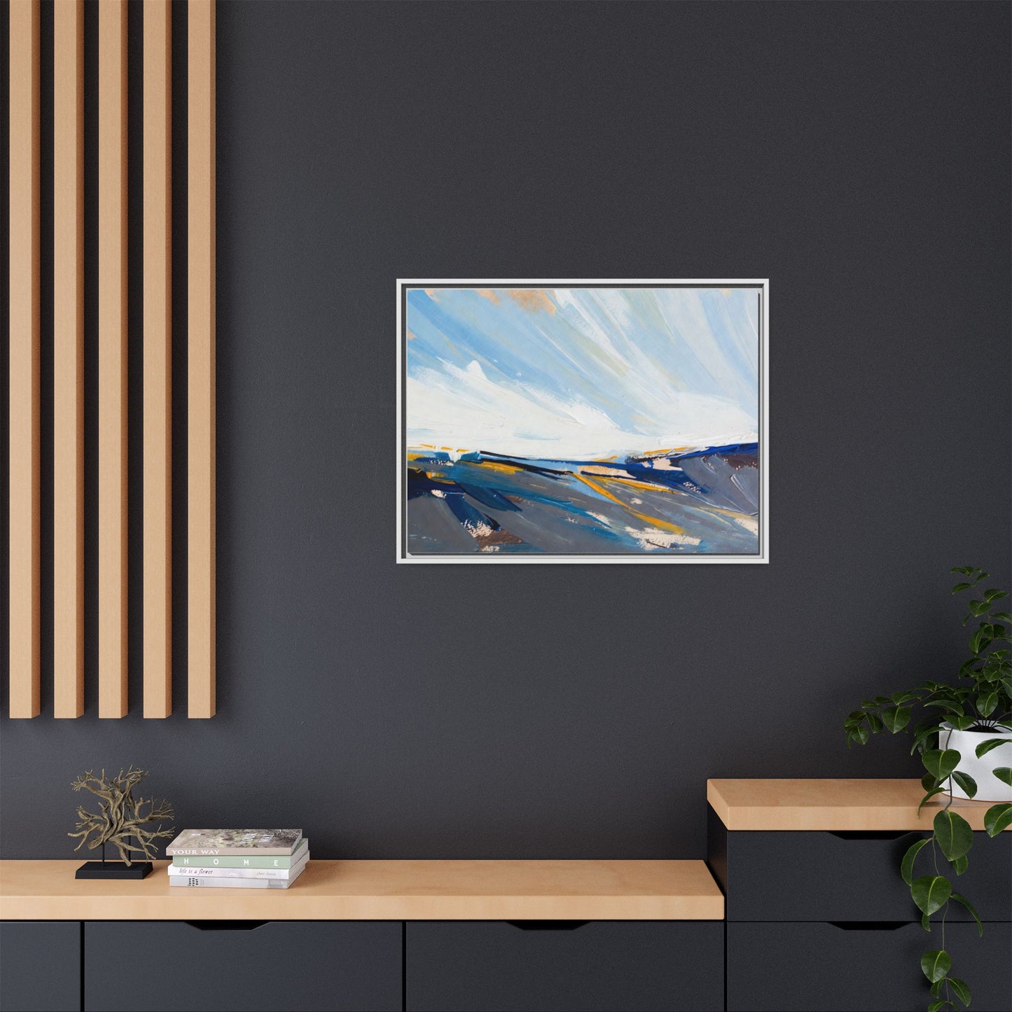 Framed Abstract Seascape Canvas Print — Matte Multi‑Color Wall Art