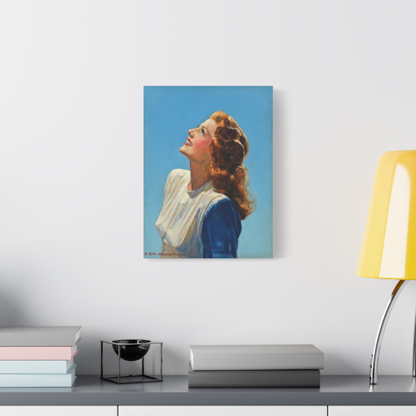 Vintage Rita Hayworth Portrait Matte Canvas Print — Woman Looking Up Wall Art