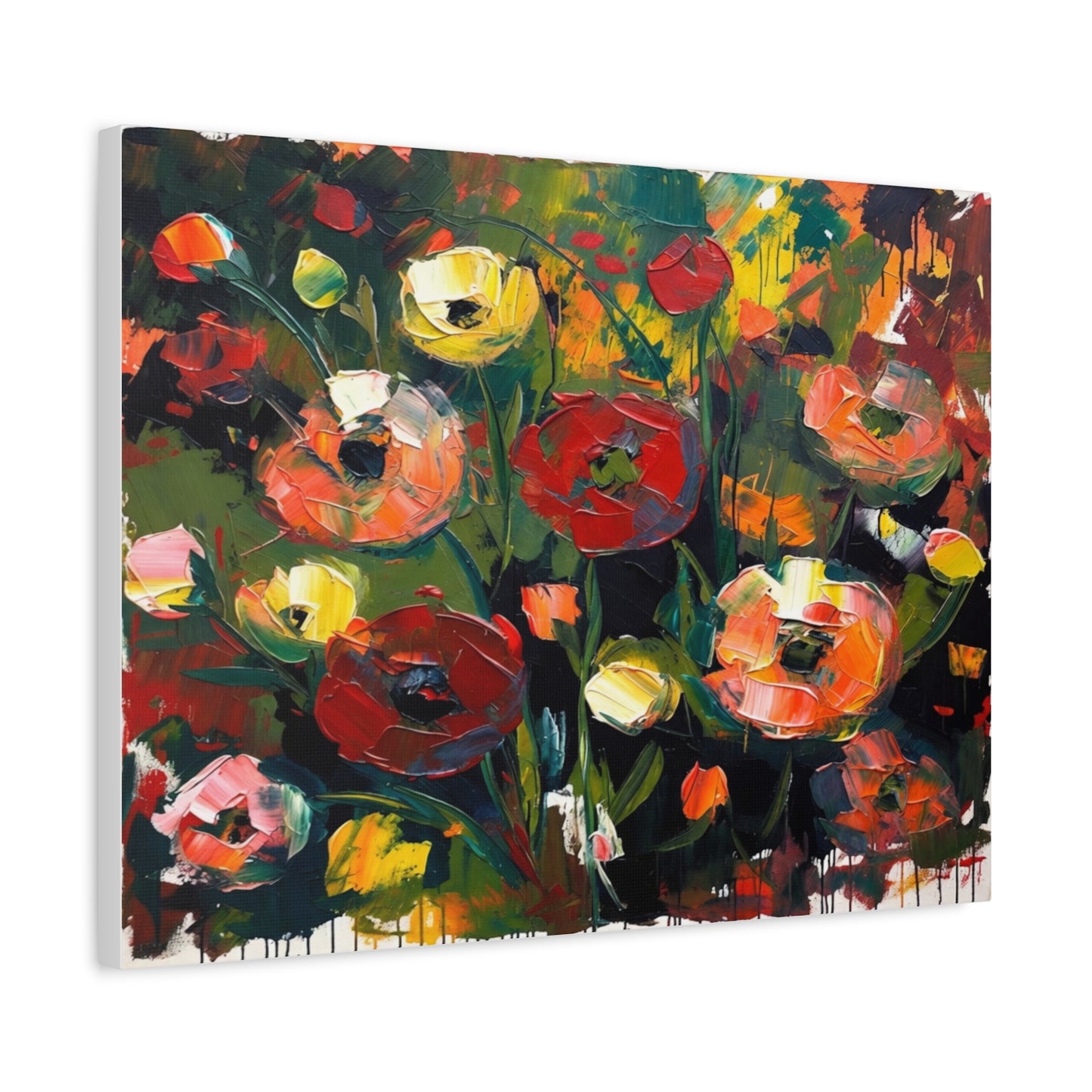 Bold Floral Abstract Canvas Print — Colorful Poppy Wall Art, Matte Stretched 1.25"