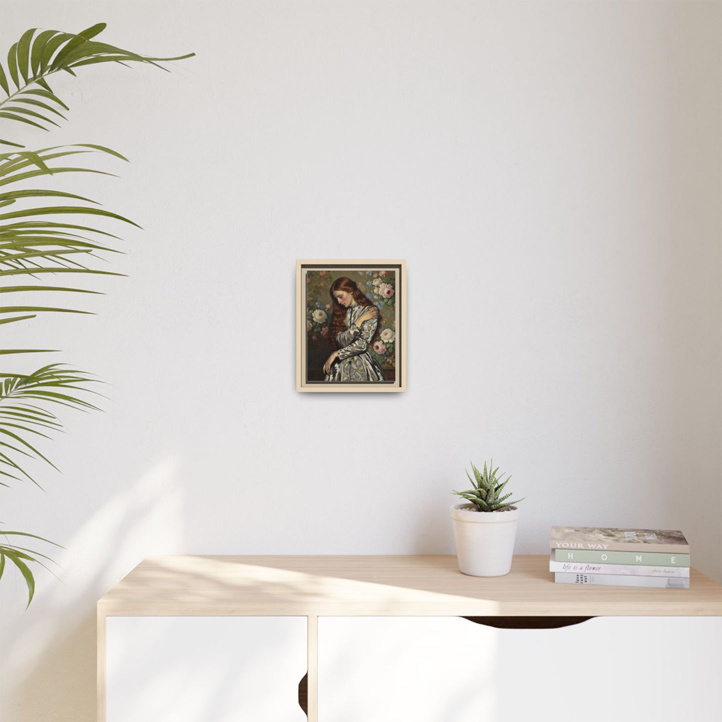 Framed Matte Canvas Art — Vintage Floral Portrait of a Young Woman