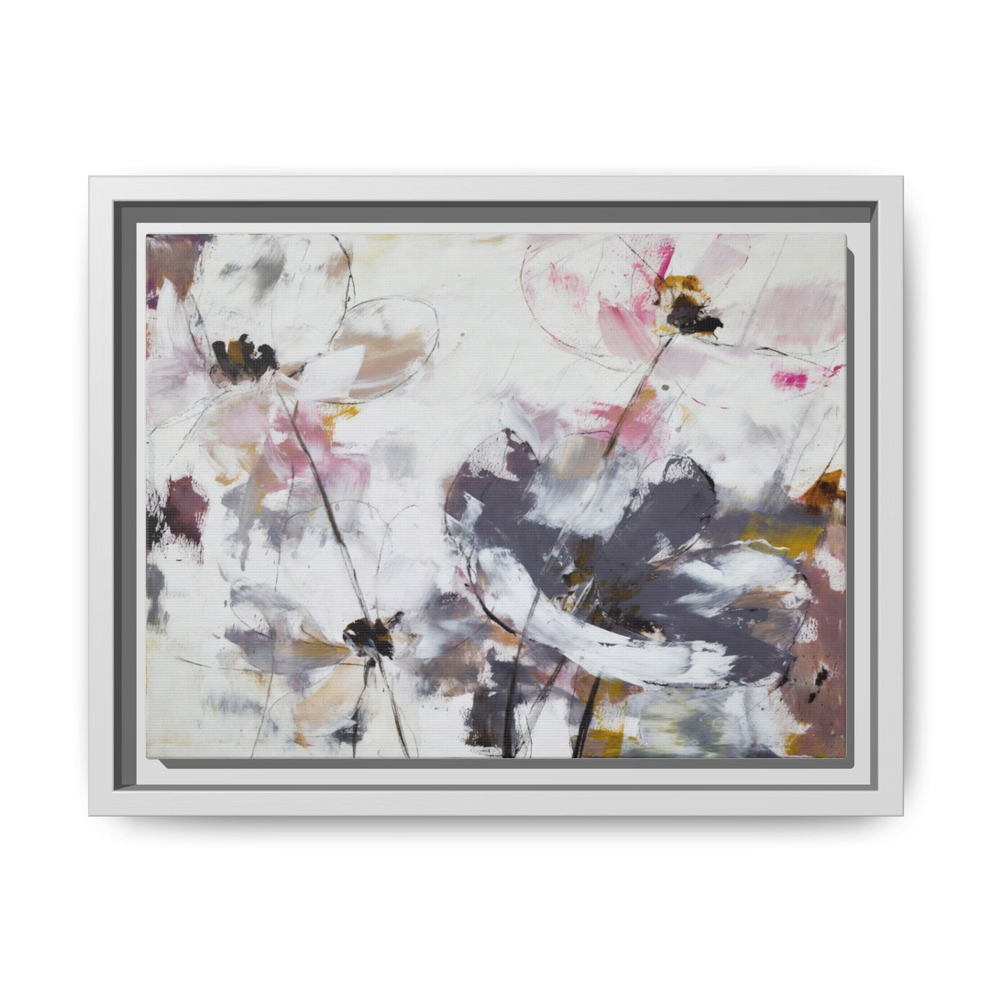 Abstract Floral Matte Canvas Framed Wall Art — Soft Watercolor Blooms