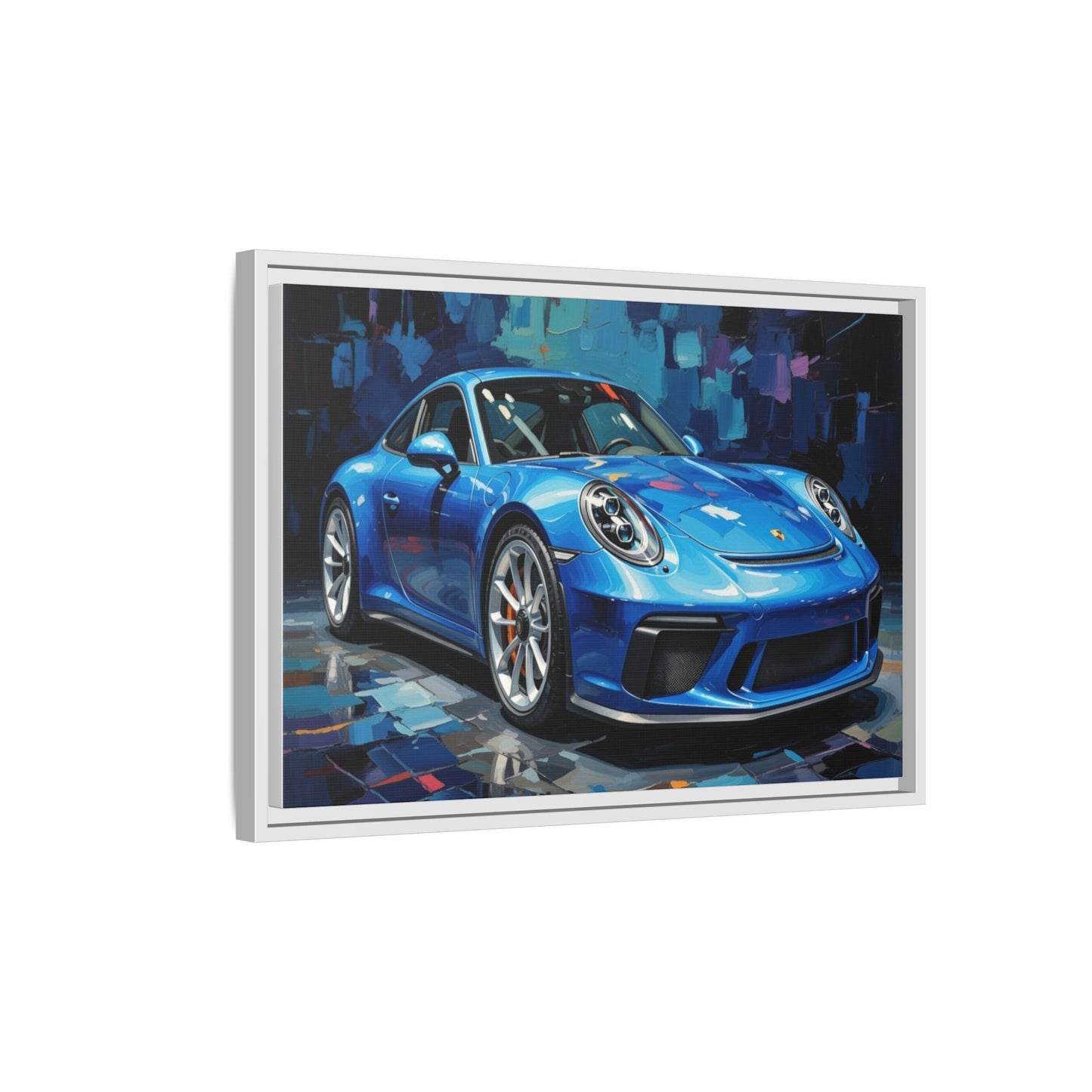 Blue Sports Car Matte Canvas Framed Print — Modern Automotive Wall Art