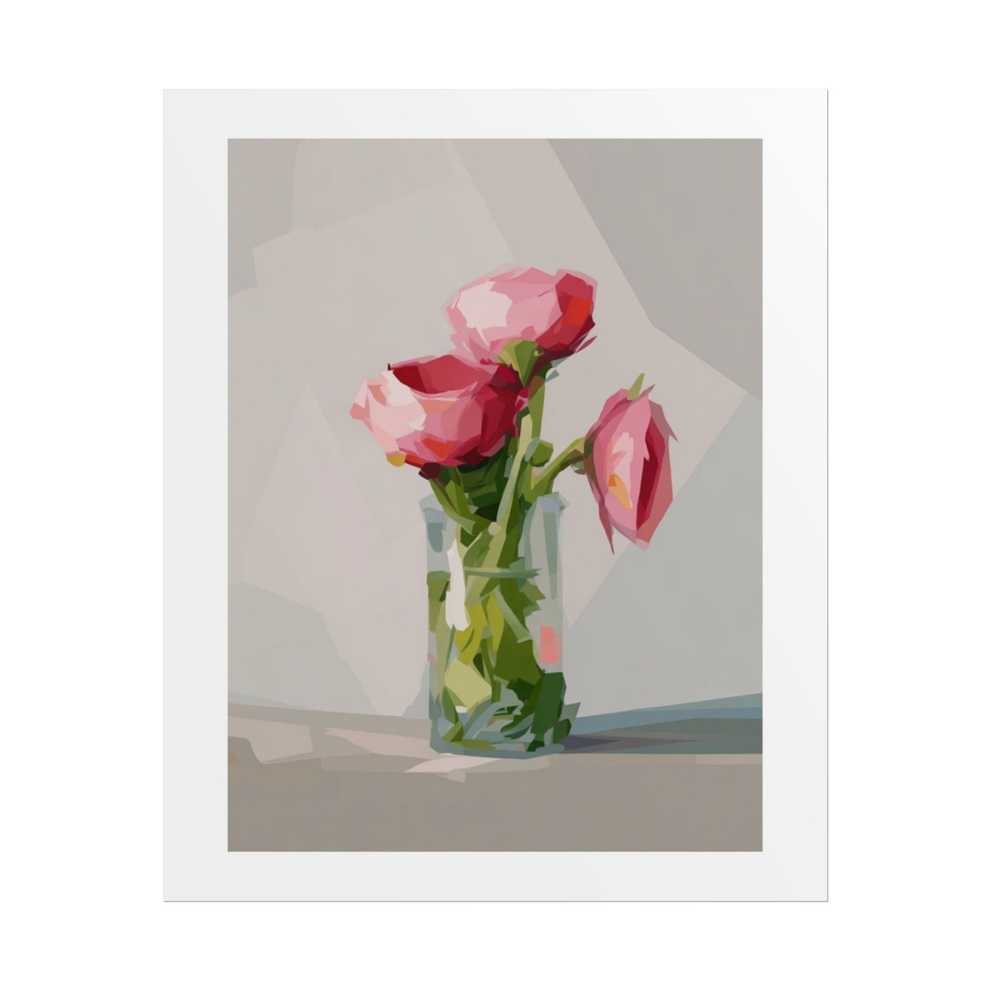 Floral Still Life Poster — Pink Roses in Vase Rolled Art Print