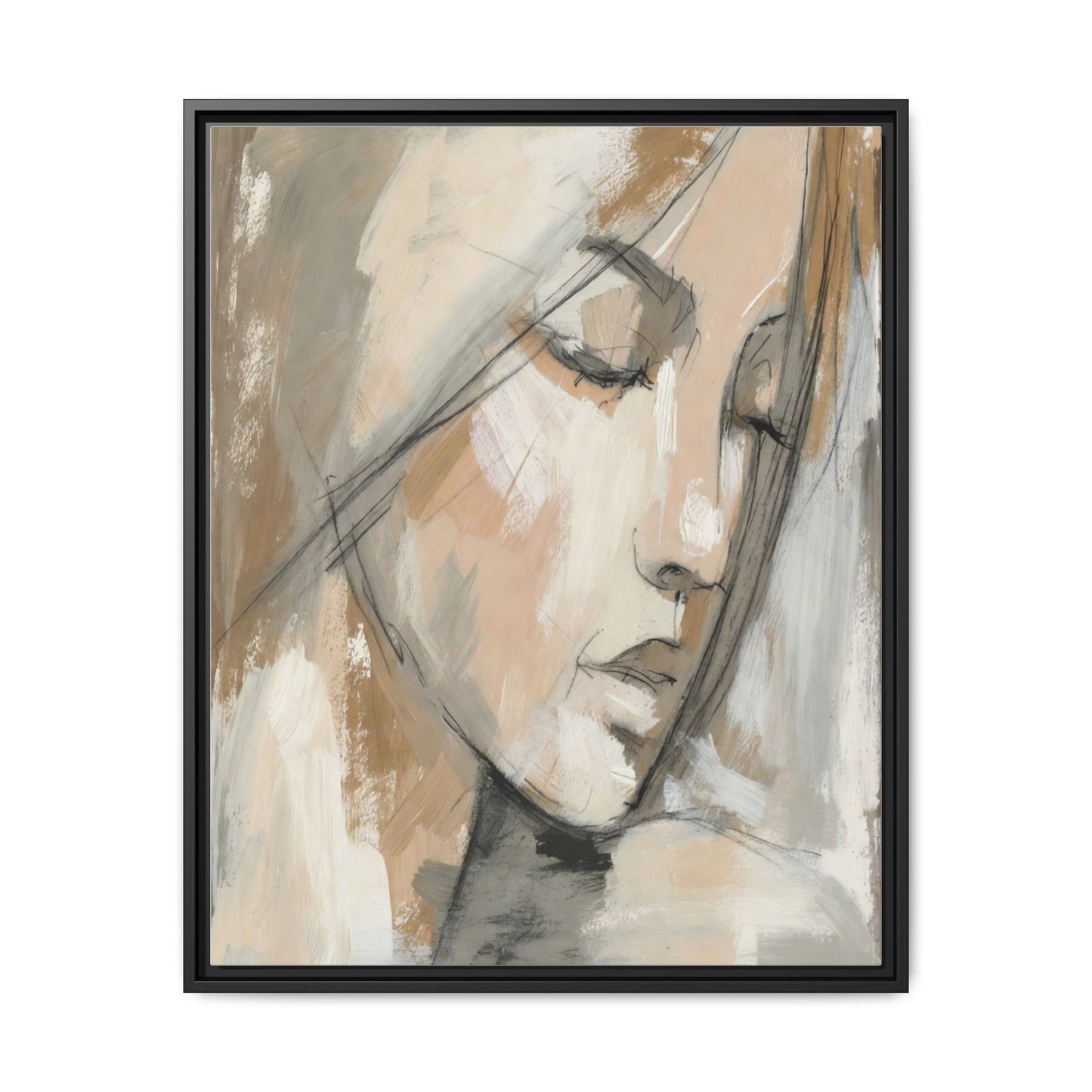 Framed Matte Canvas Art — Serene Abstract Portrait in Neutrals